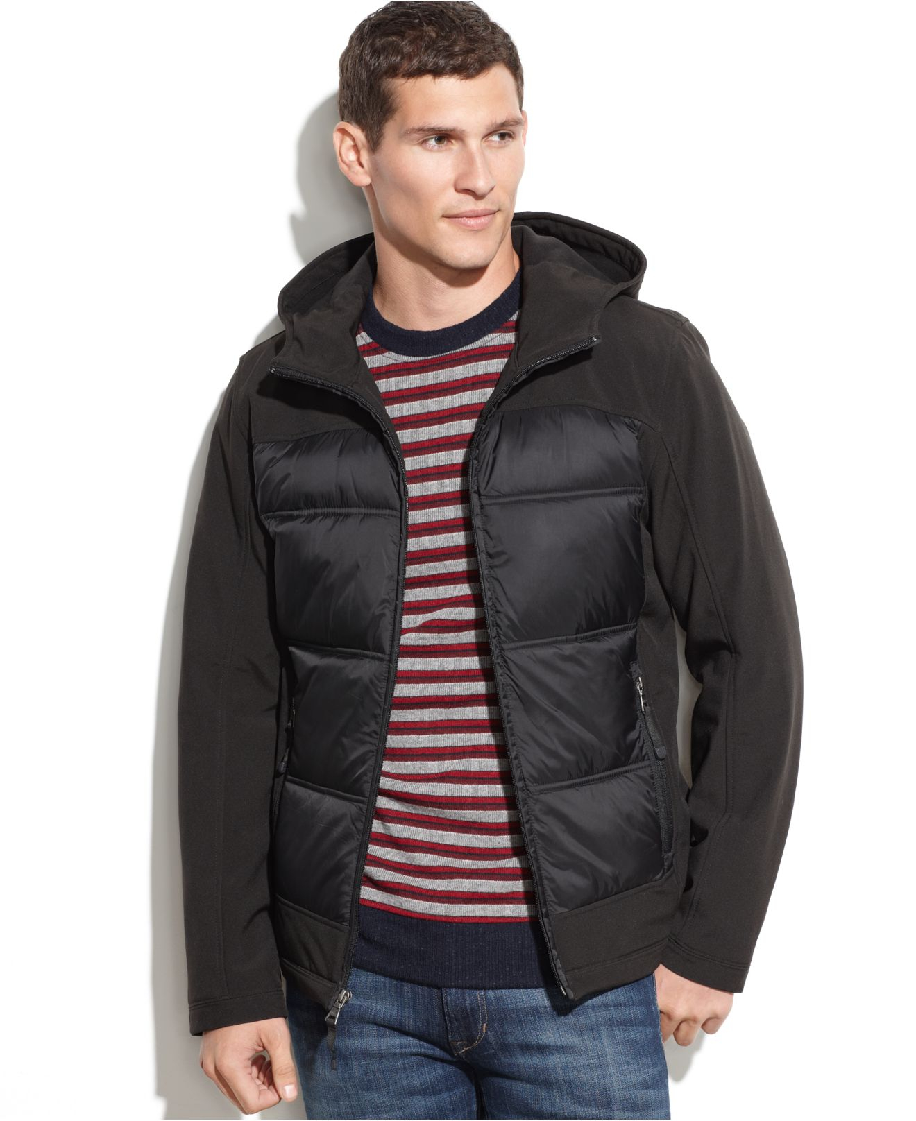 Lyst - Guess Hooded Quilted Soft-shell Jacket in Black for Men