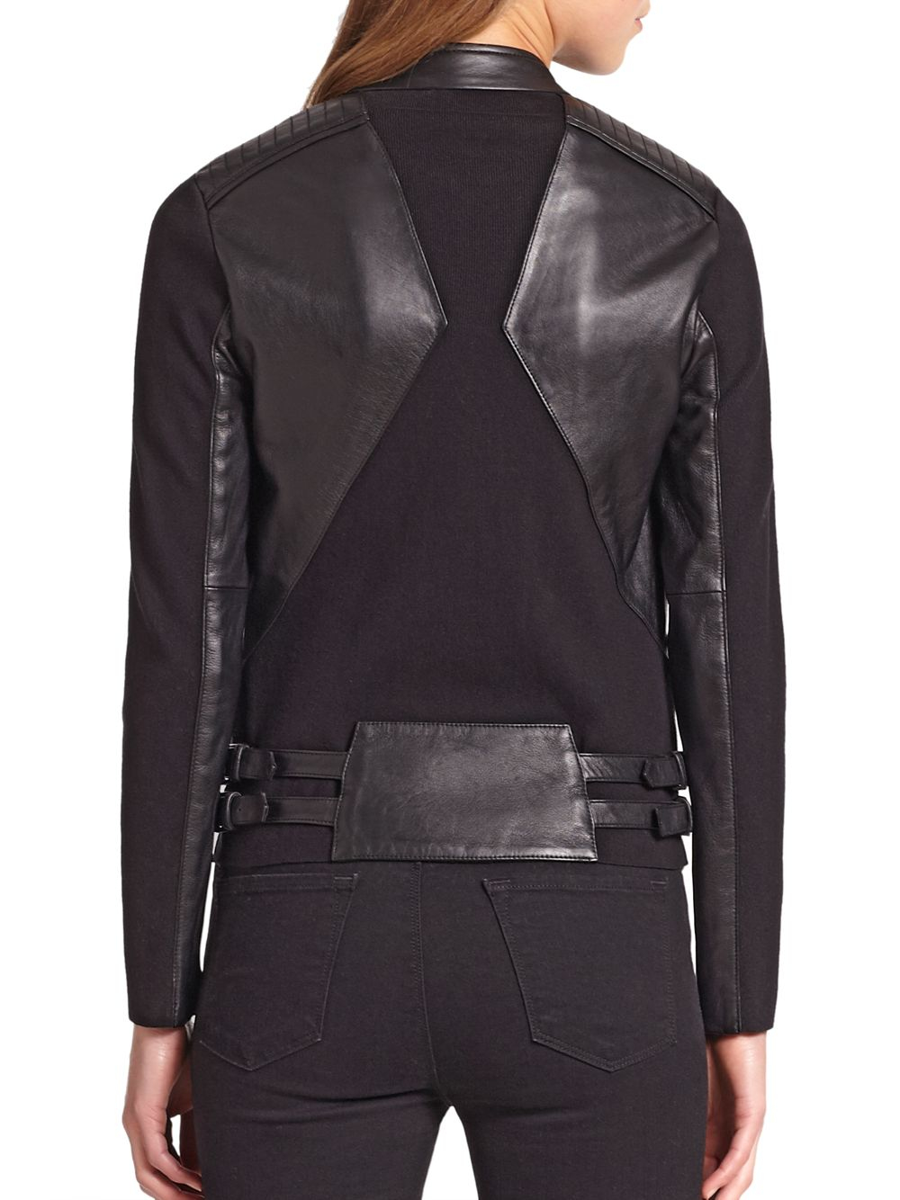Haute Hippie Leather Stretch Knit Motorcycle Jacket In Black Lyst Gallery