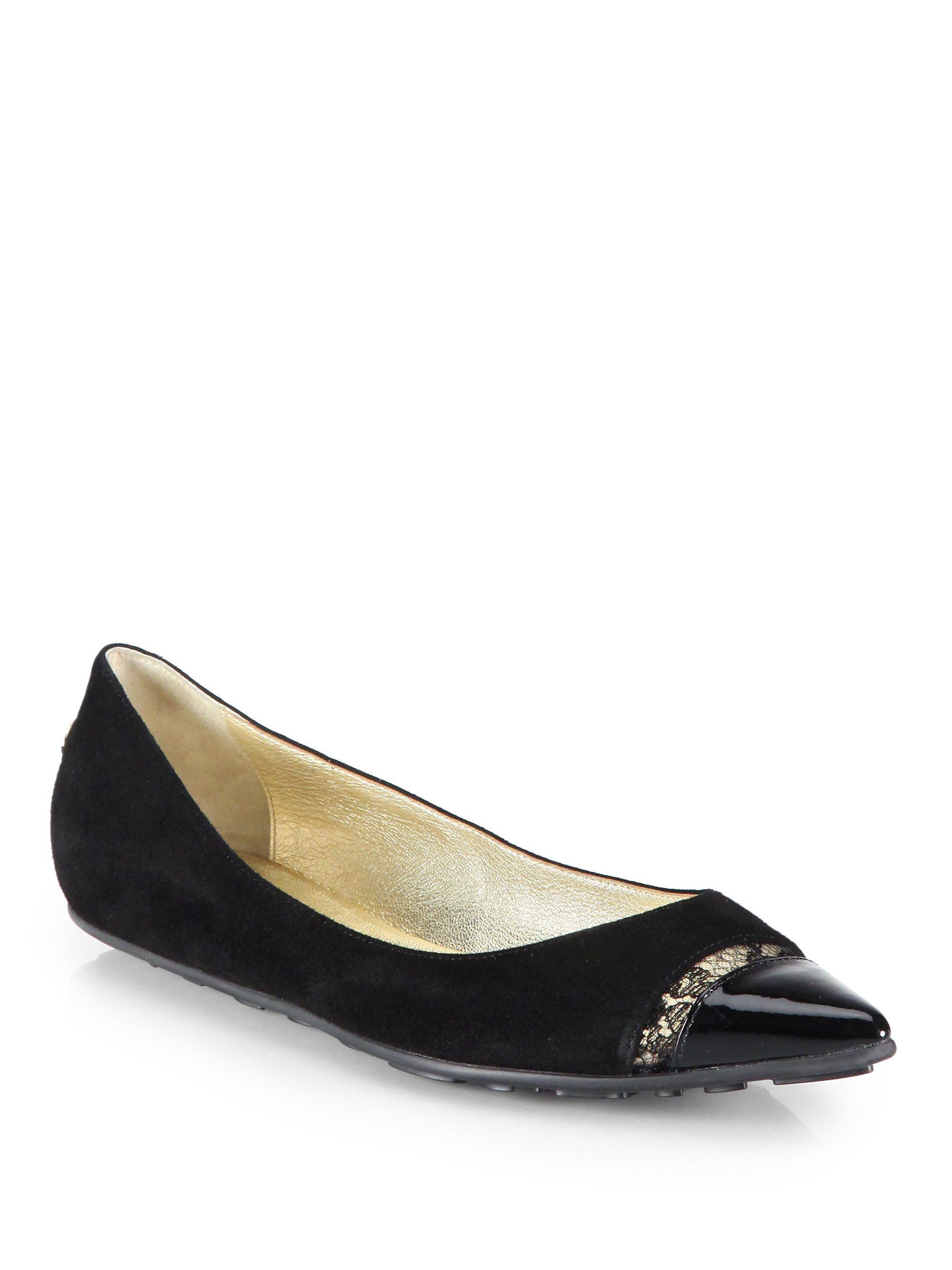 Jimmy Choo Ginny Suede Cap-Toe Ballet Flats in Black | Lyst