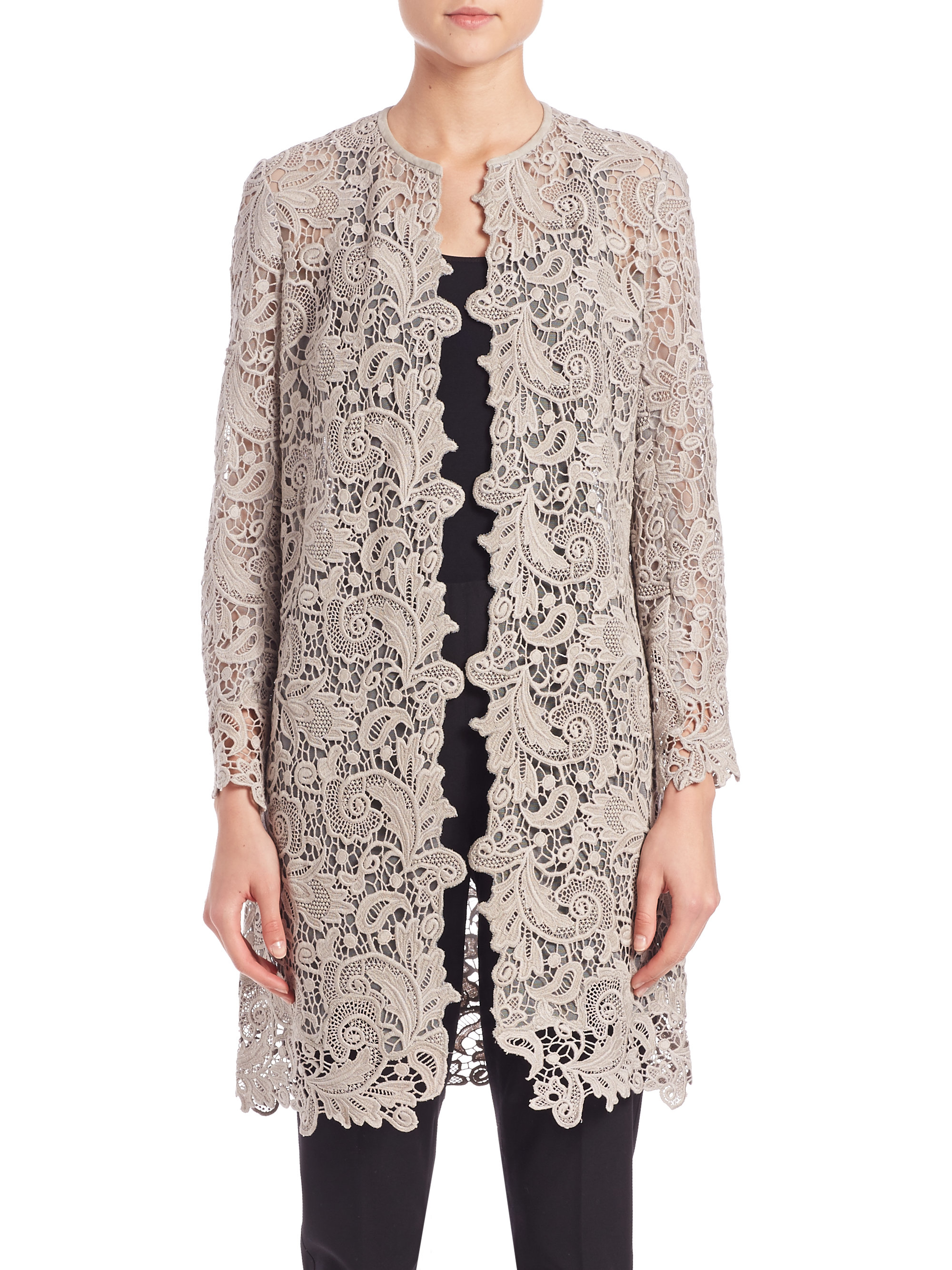 Ralph lauren Thora Lace Coat in Gray | Lyst