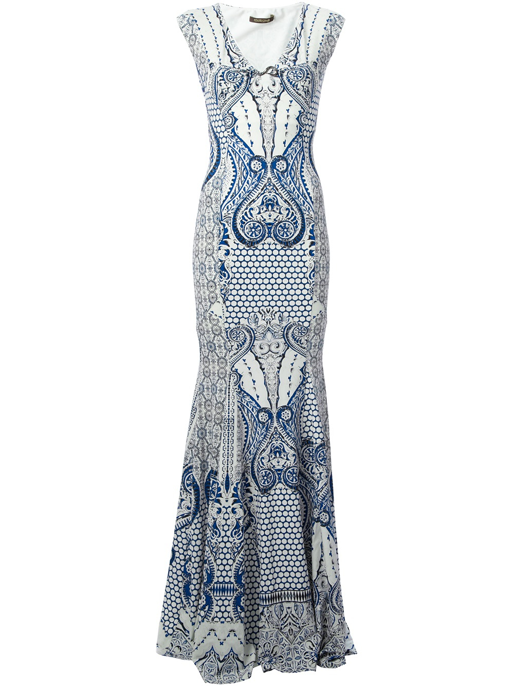 Roberto Cavalli Fitted Print Dress in Blue (white) | Lyst