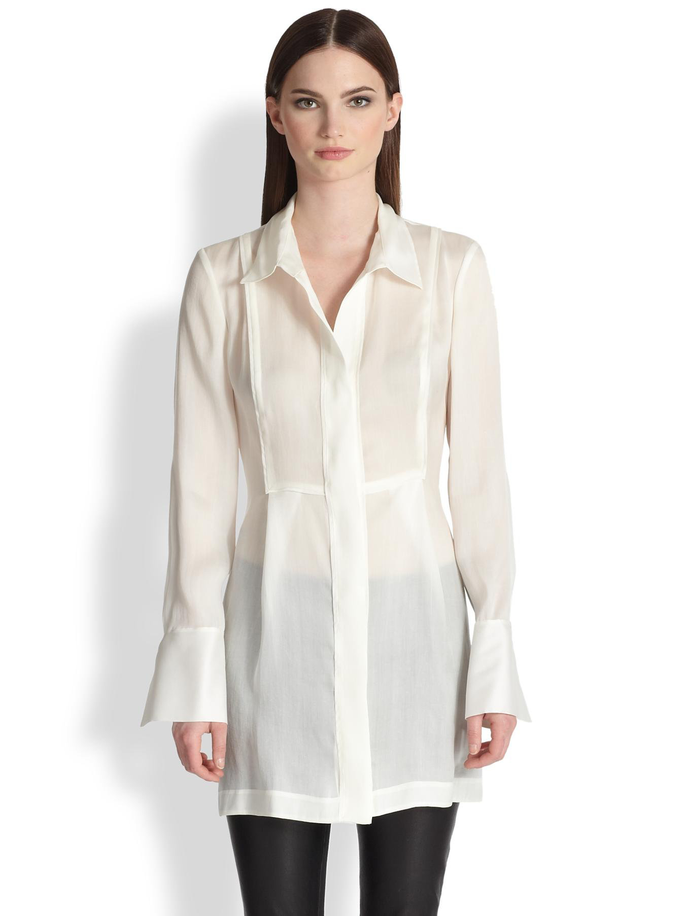 Lyst - Donna Karan Silk Organza Tunic Blouse in Blue