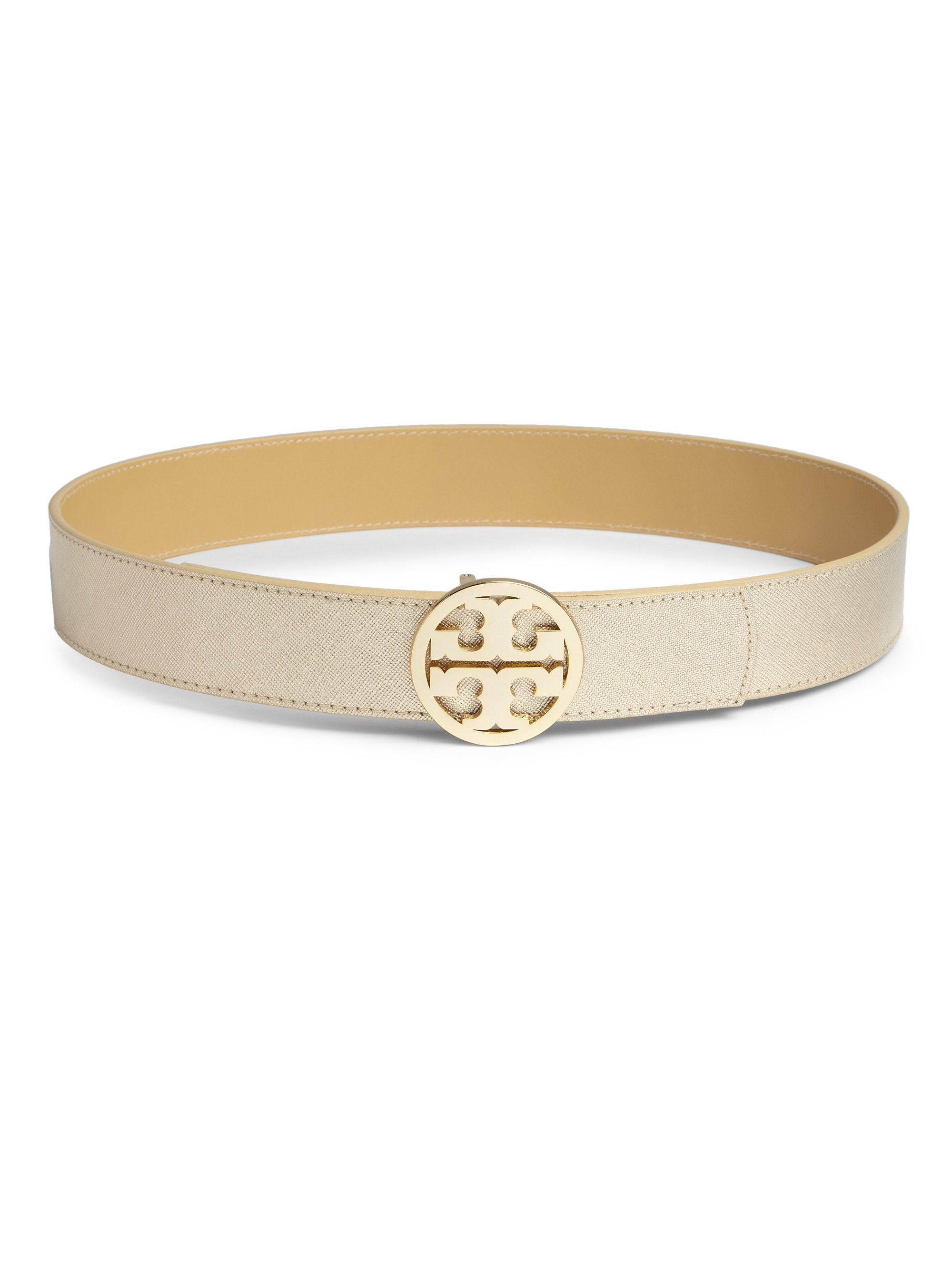 Lyst Tory Burch Reversible Logo Leather Belt in Metallic