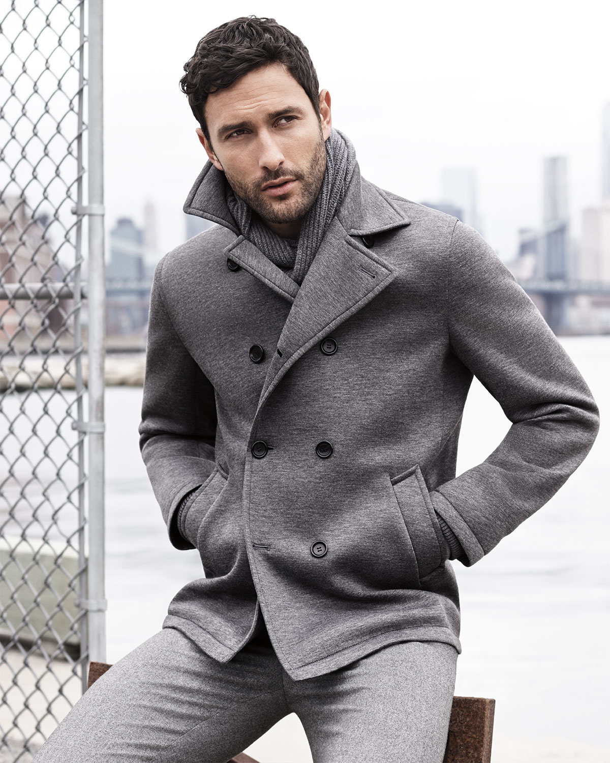 Vince Heather Neoprene Peacoat in Gray for Men | Lyst