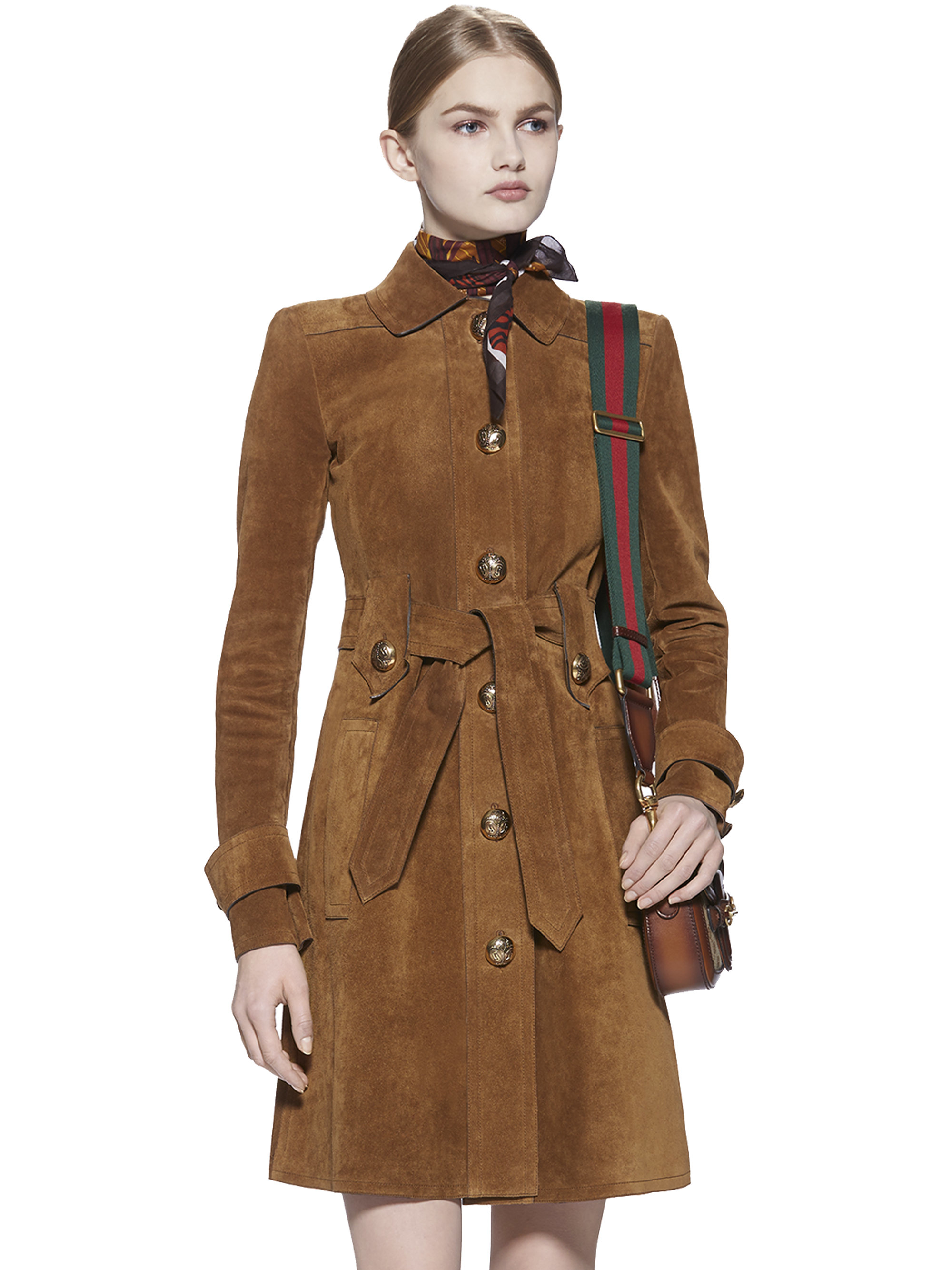 Lyst - Gucci Suede Belted Jacket in Brown