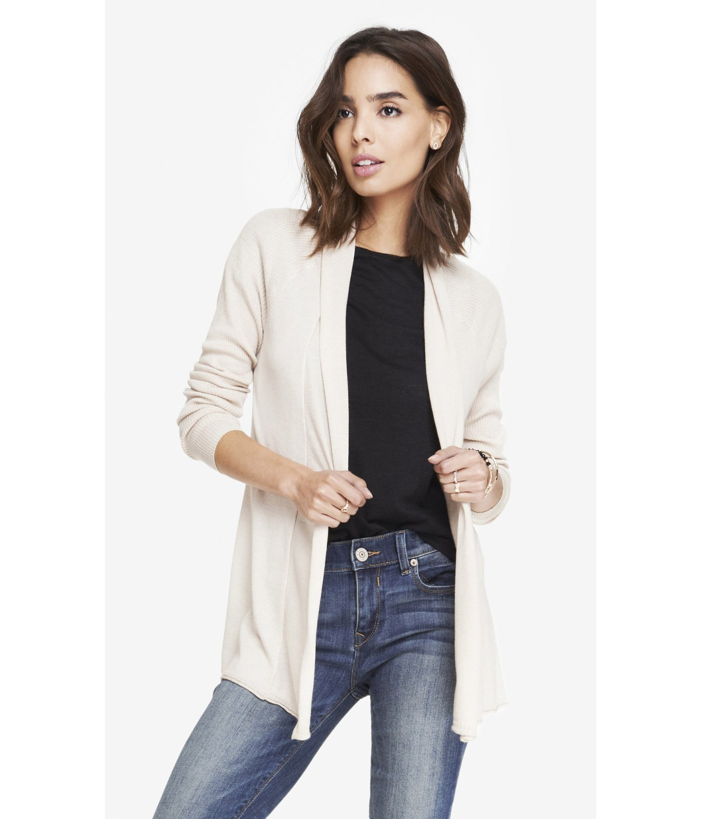 Express Ribbed Sleeve CoverUp Sweater in Natural Lyst