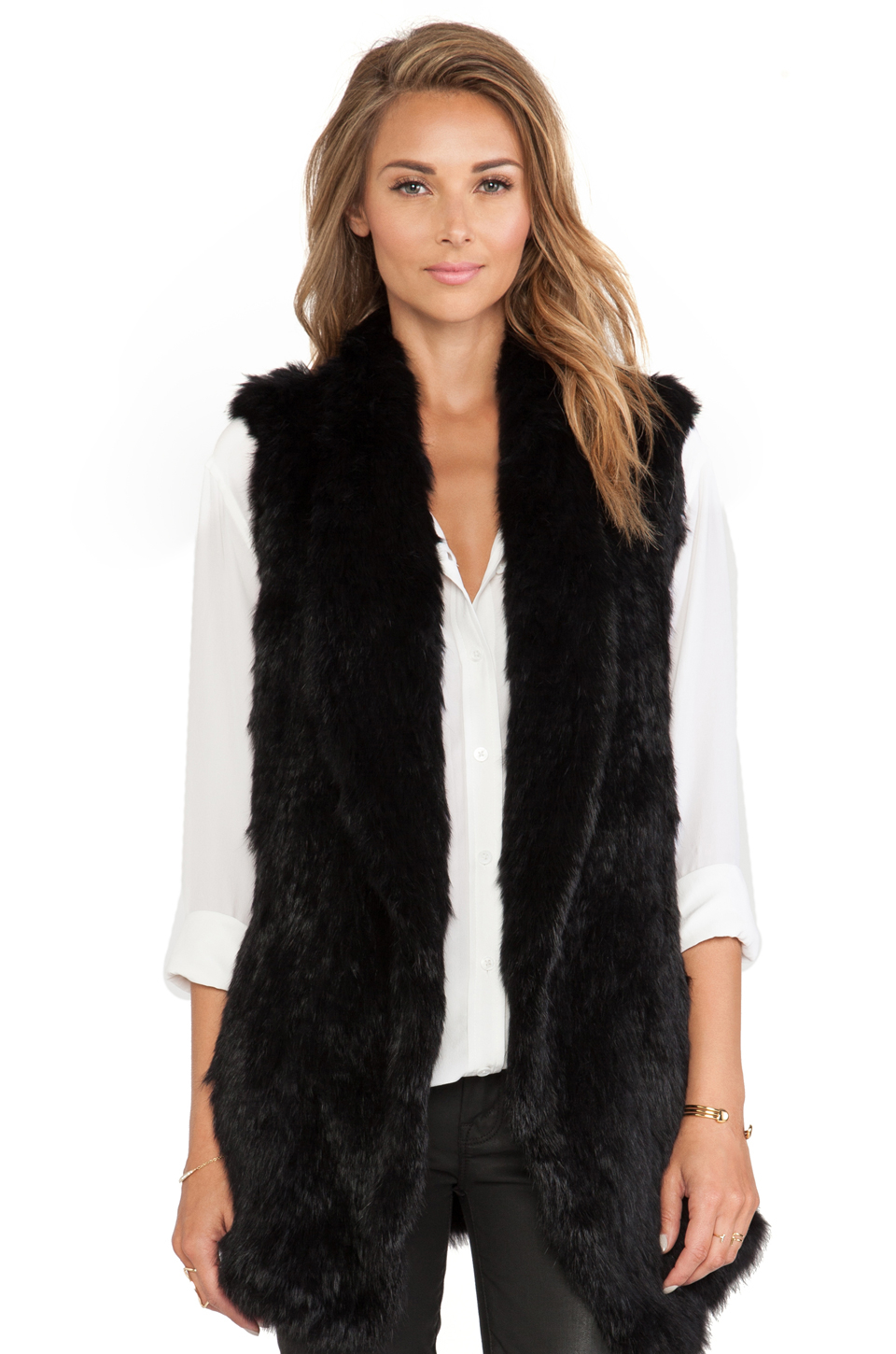 Lyst June Knitted Rabbit Fur Vest in Black
