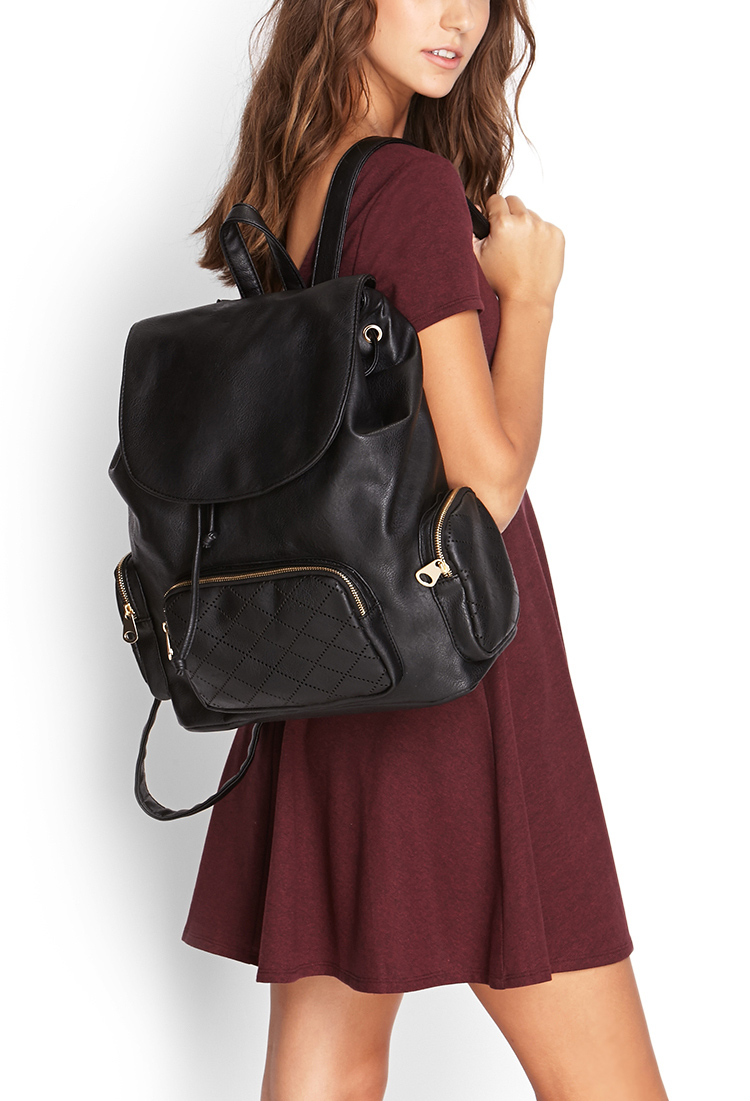 Lyst Forever 21 Laser Cut Faux Leather Backpack In Black