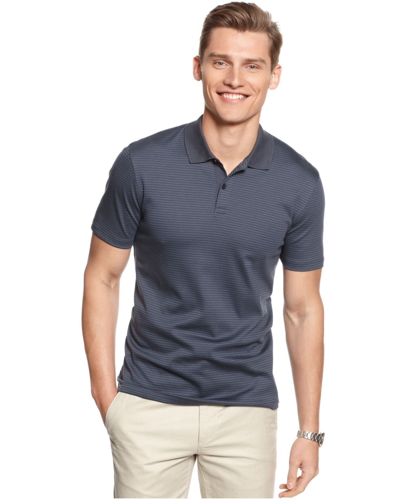 Calvin Klein Core Liquid Cotton Stripe Polo Shirt in Blue for Men - Lyst