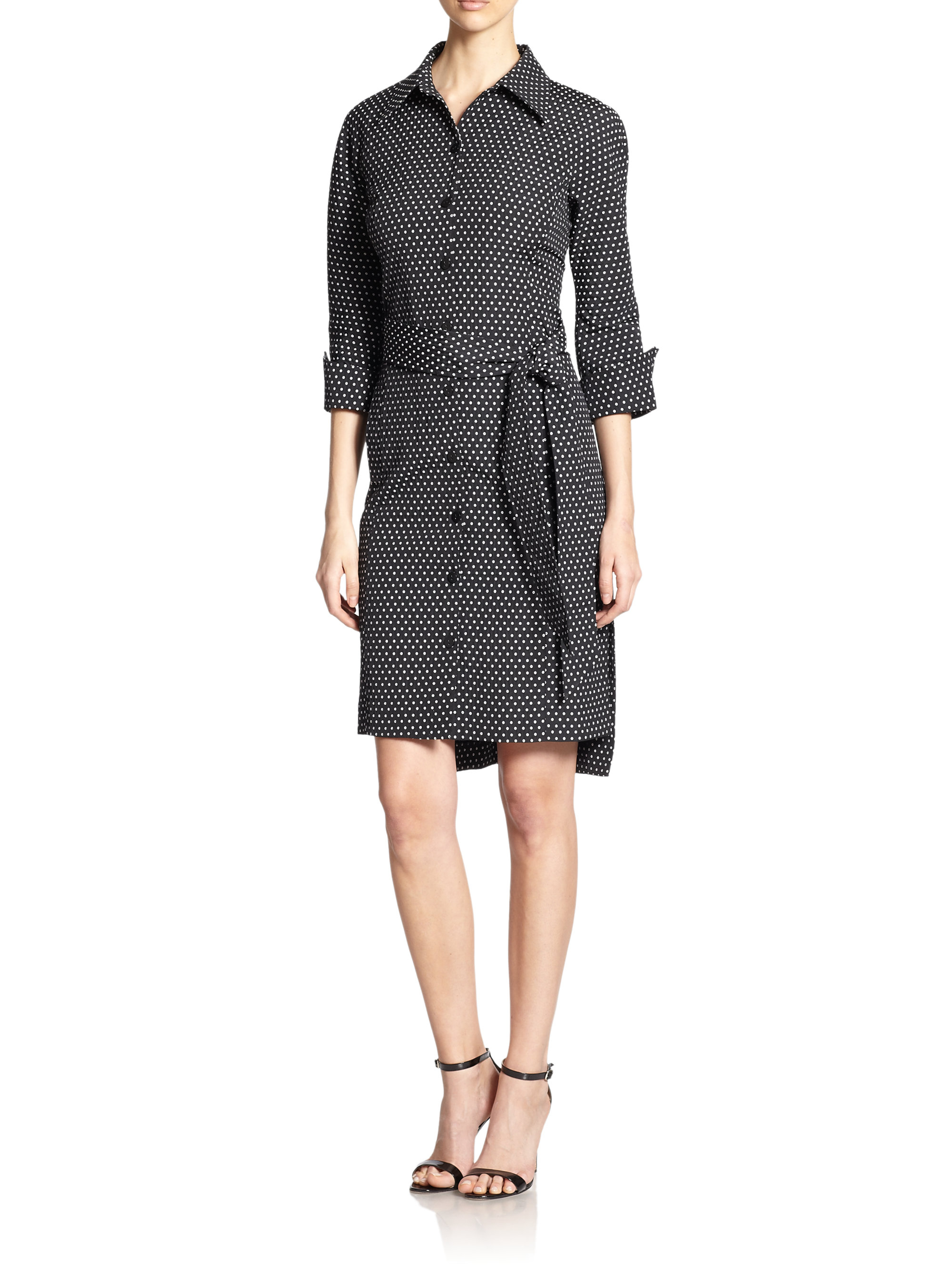 Lyst - Teri jon Belted Polka-dot Shirtdress in Black