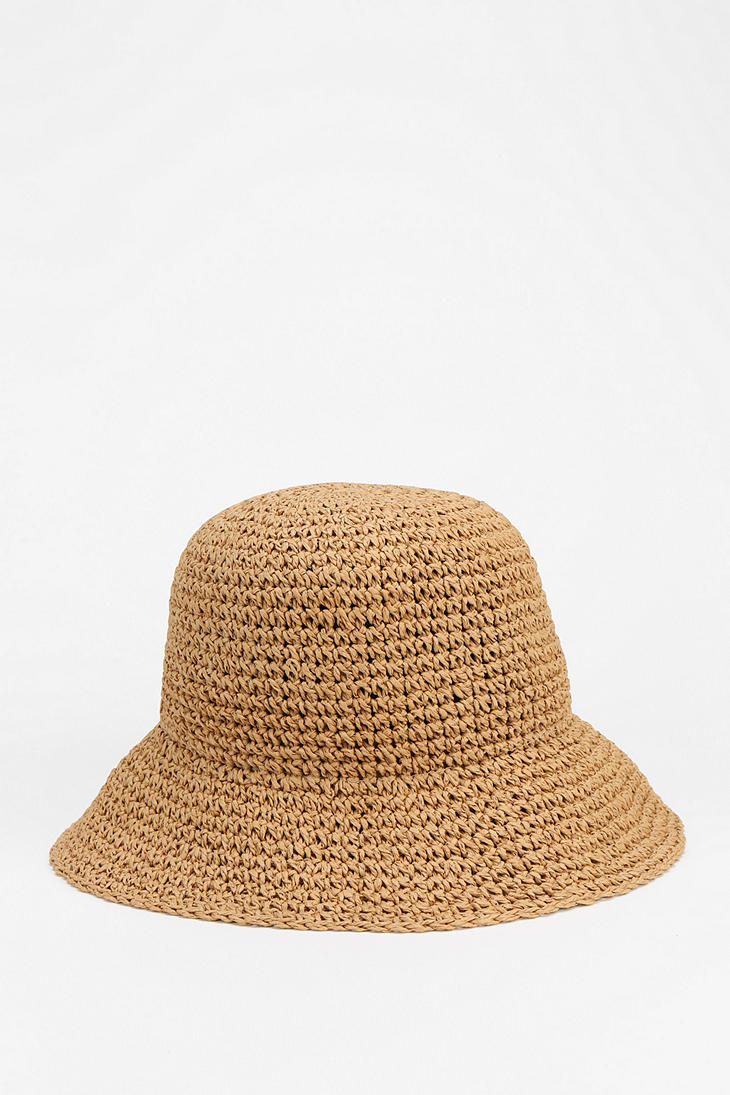 Urban outfitters Crochet Straw Bucket Hat in Natural | Lyst