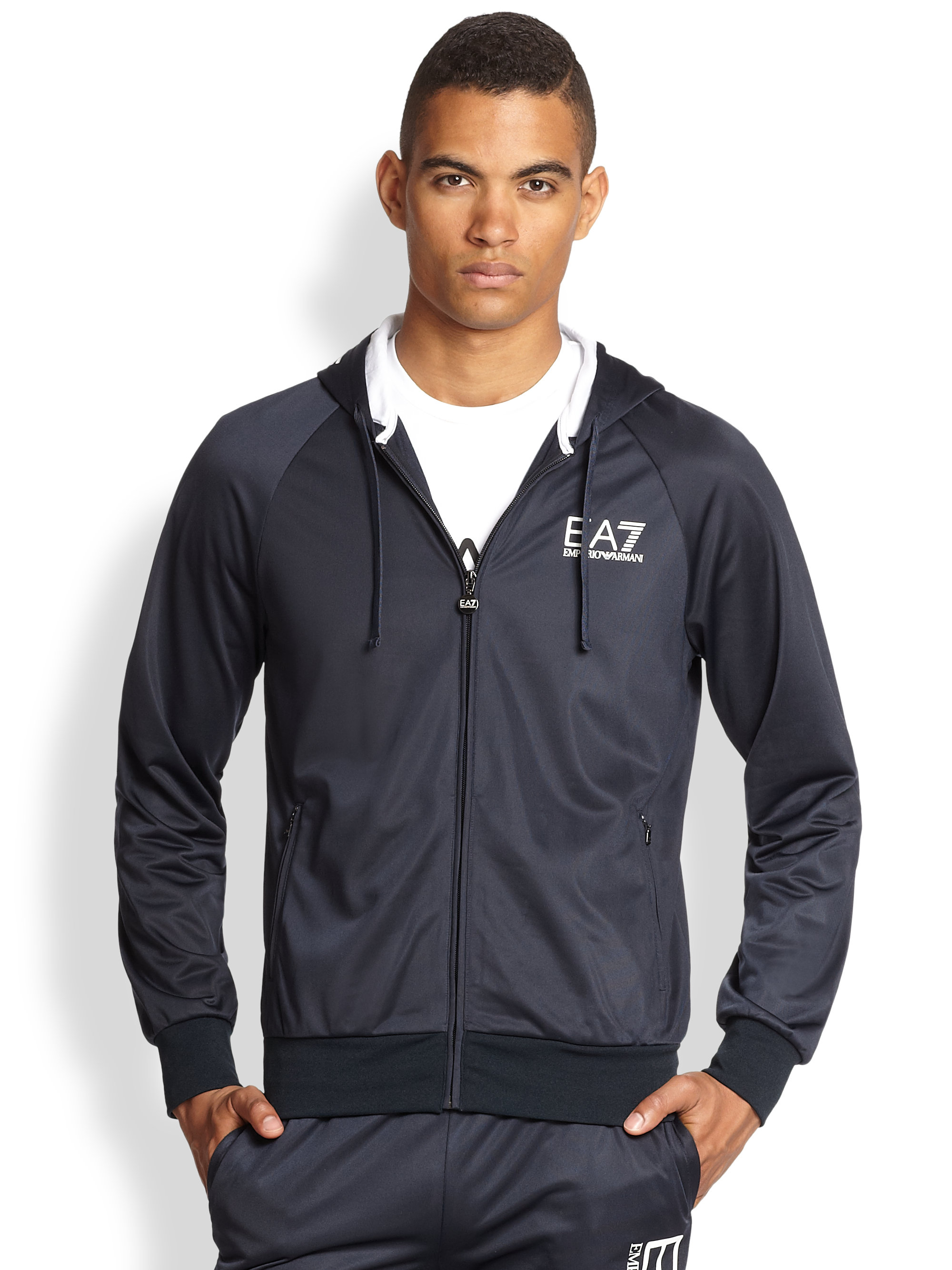 Emporio Armani Logo Full-Zip Hoodie Jacket in Blue for Men (NAVY) | Lyst