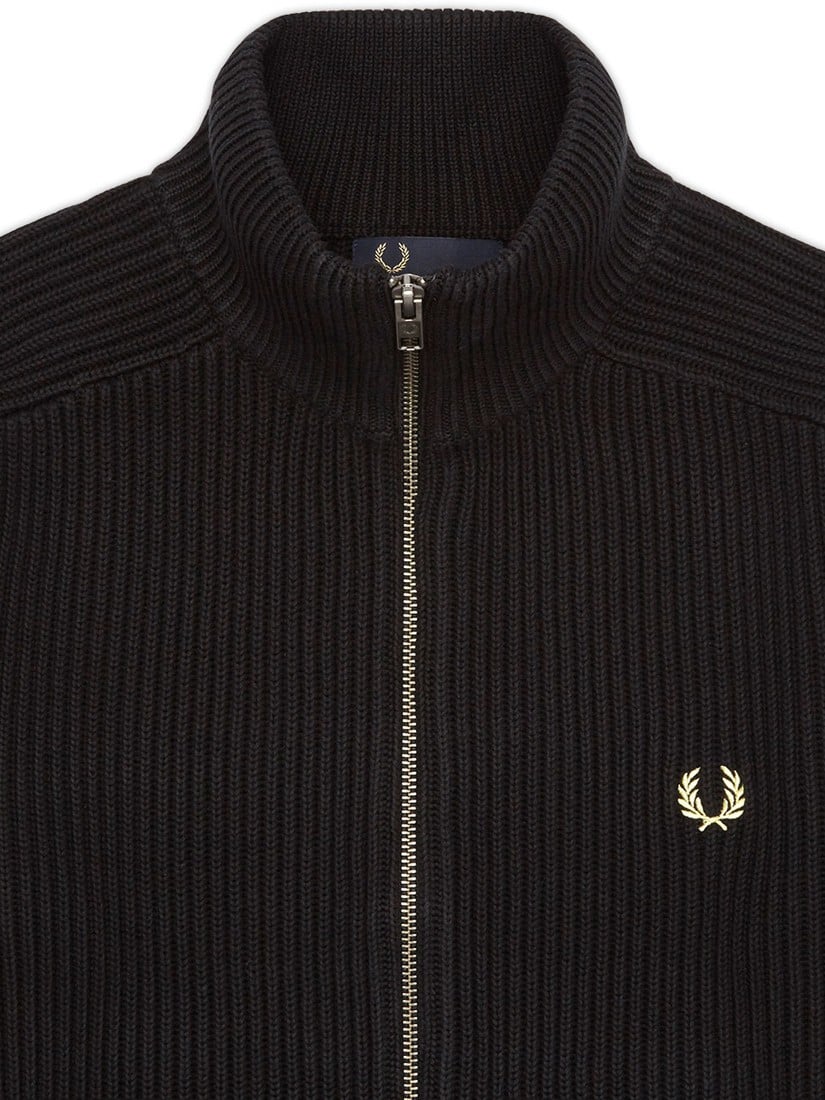 Fred Perry Zip Through Cotton Cardigan In Black For Men Lyst