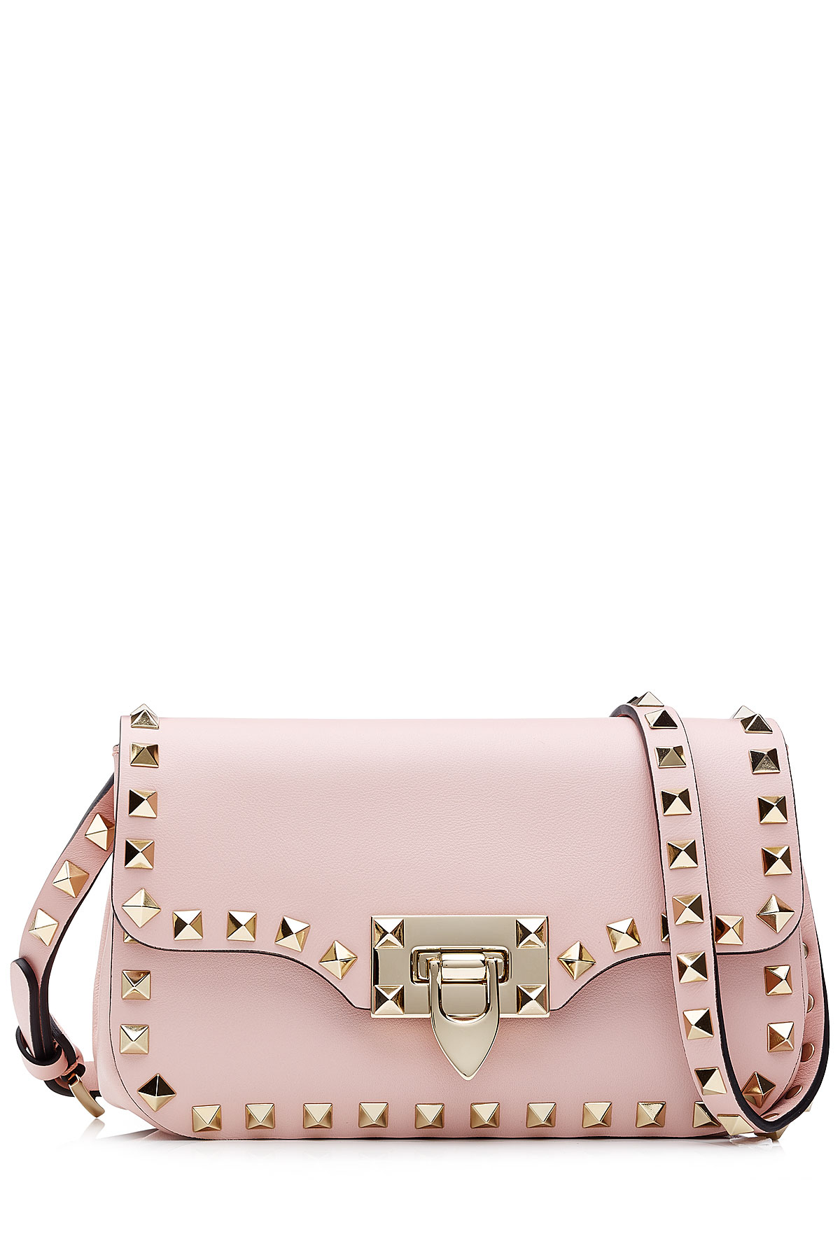 Lyst - Valentino Small Leather Rockstud Shoulder Bag - Rose in Pink