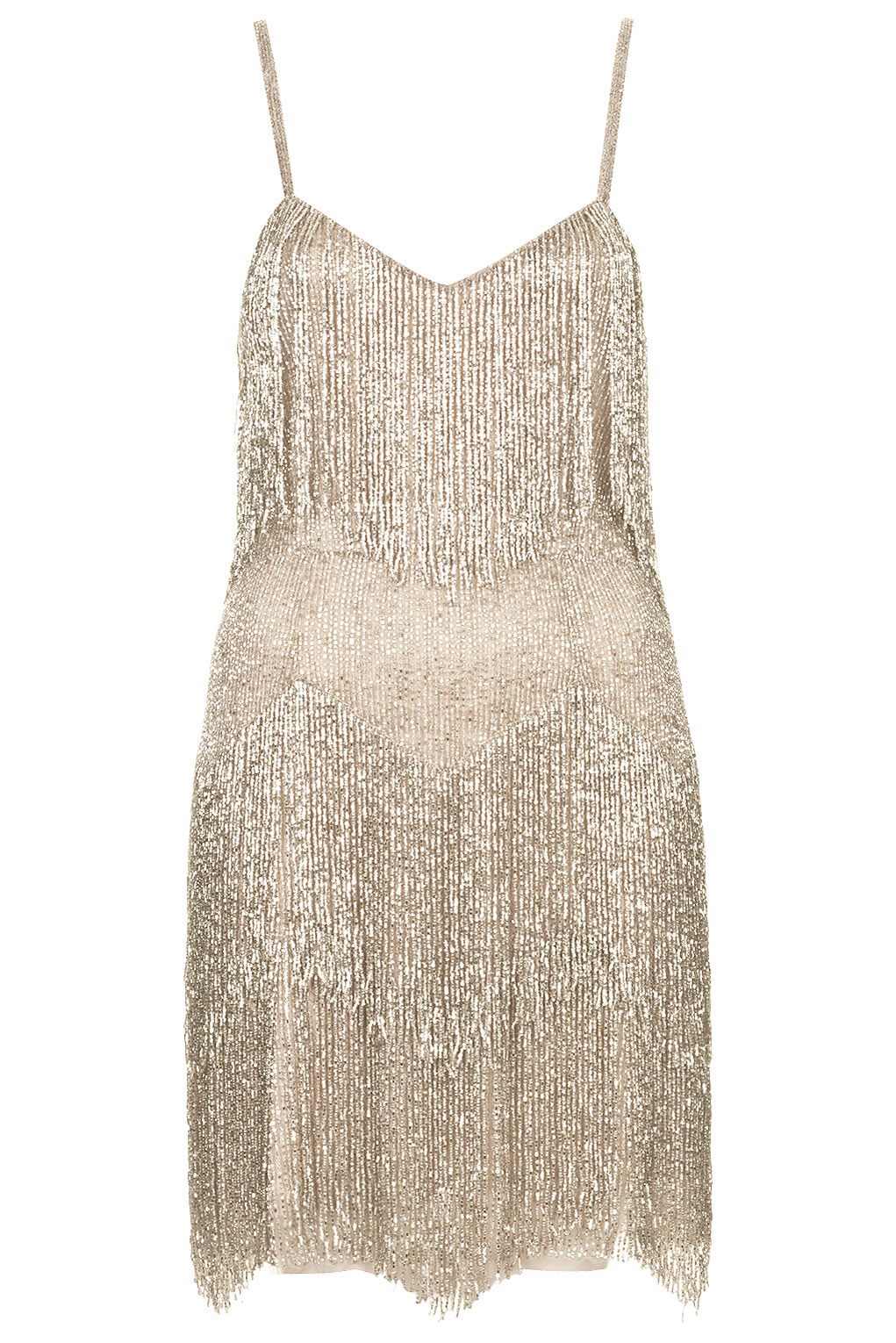 Topshop Beaded Fringe Tiered Dress By Kate Moss For Silver in Silver | Lyst