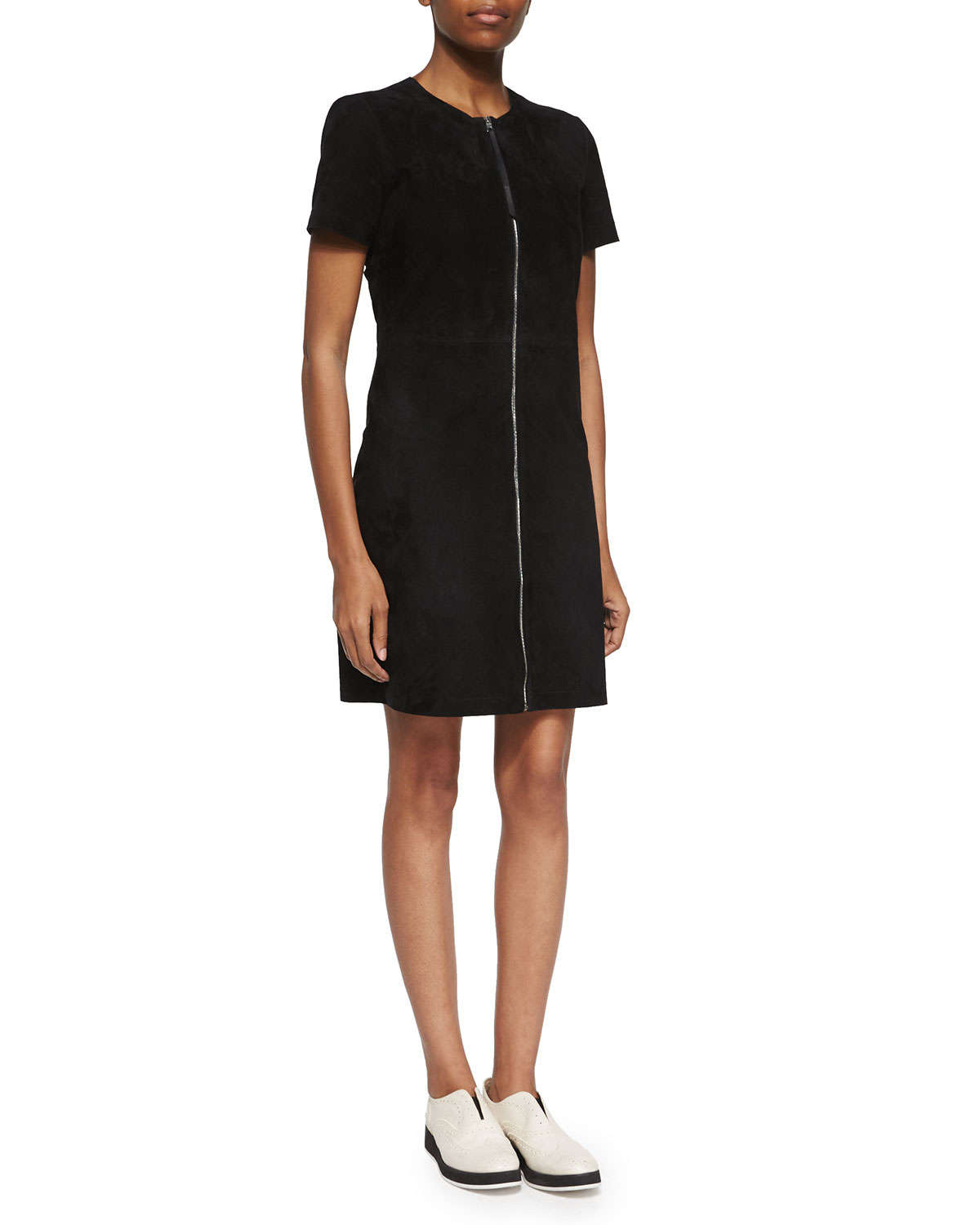 Lyst - Rag & Bone Short-sleeve Zip-front Suede Dress in Black