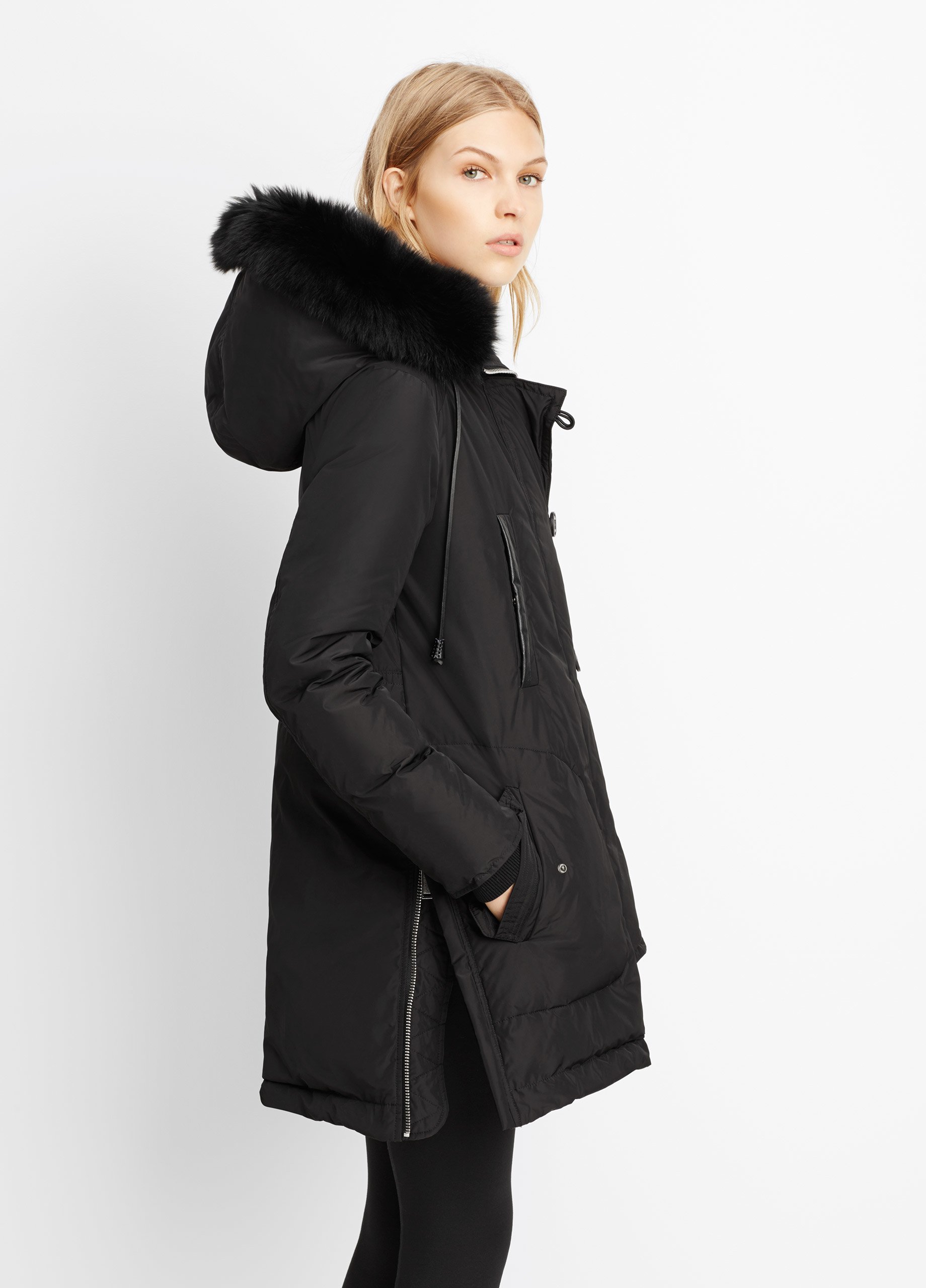 Lyst - Vince Parka With Removable Fur Trimmed Hood in Black