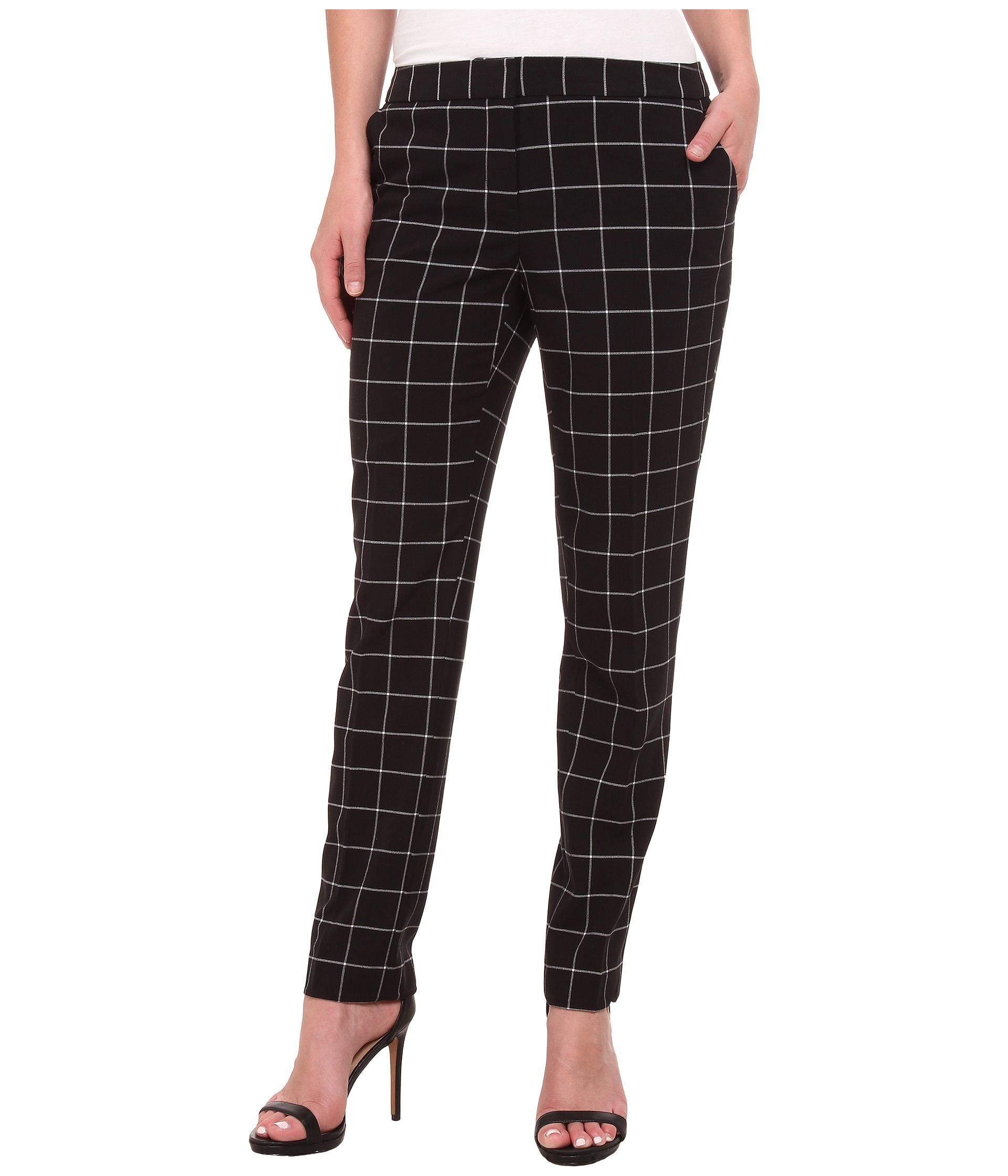 Lyst - Vince Camuto Front Zip Windowpane Pants in Black