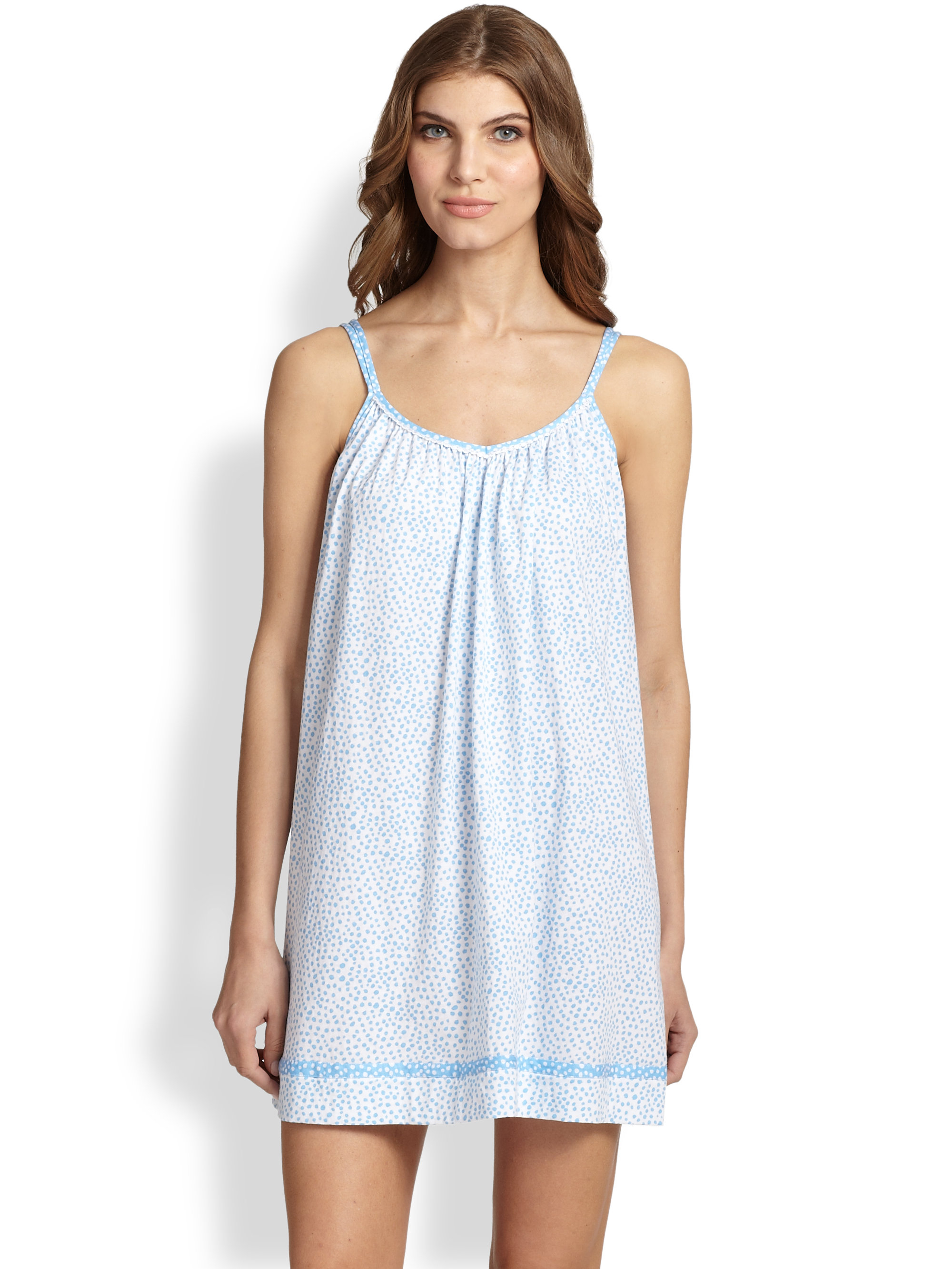 Oscar de la renta Supima Cotton Knit Short Gown in Blue | Lyst