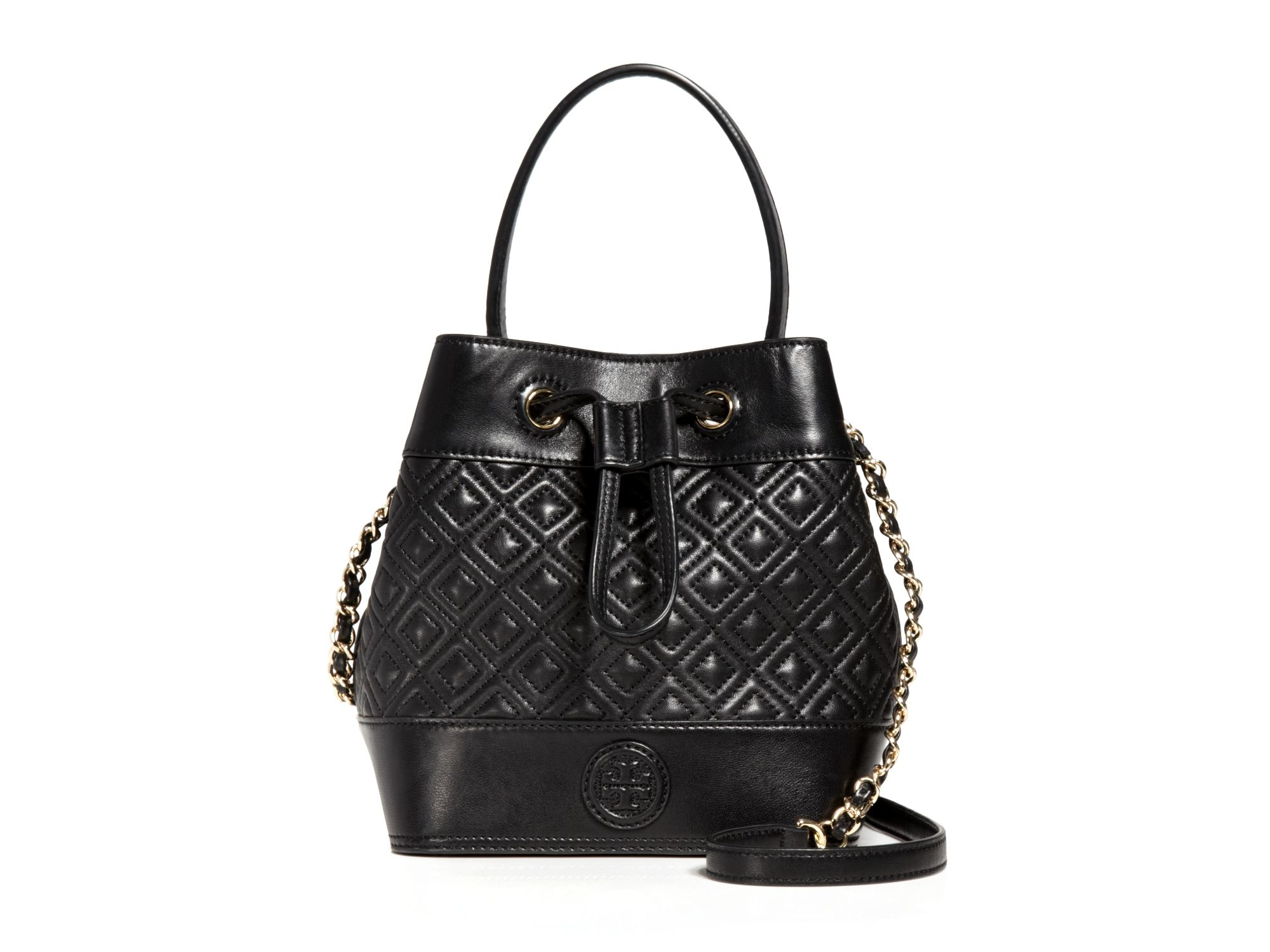 Lyst - Tory Burch Shoulder Bag - Marion Quilted Mini Bucket in Black