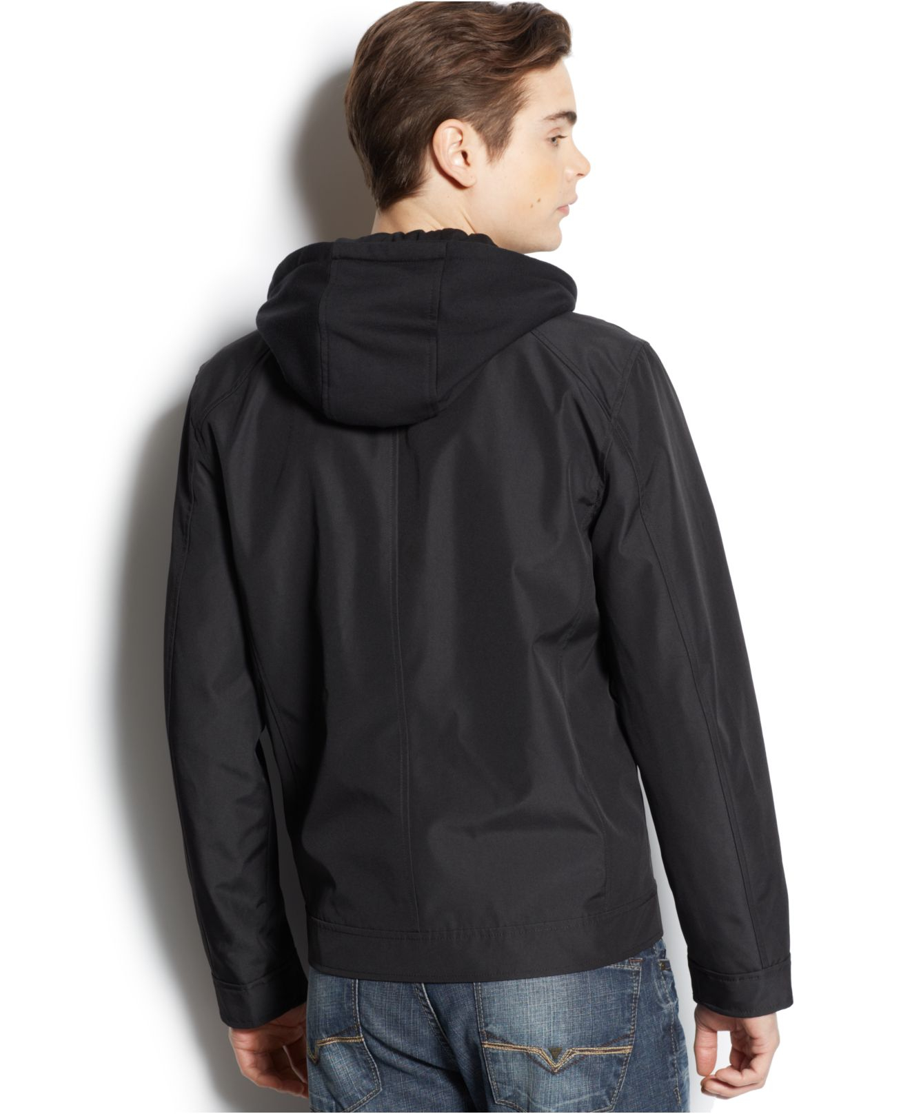 Guess Hooded Softshellbib Jacket in Black for Men Lyst