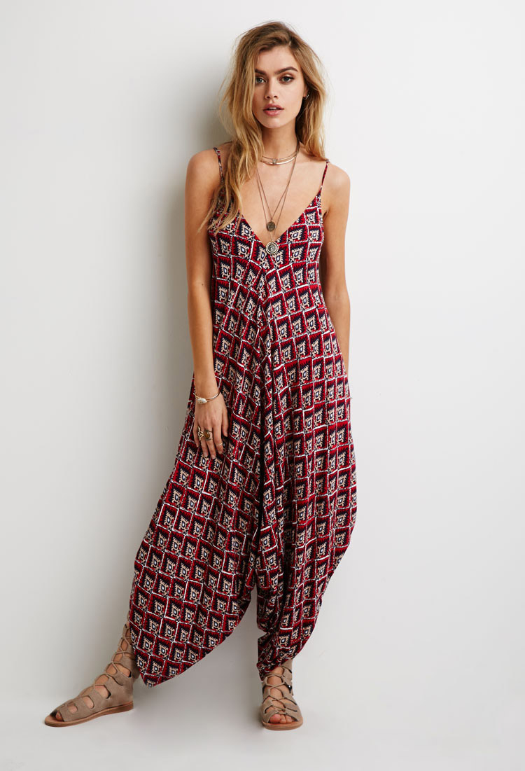 Forever 21 Ornate Print Harem Jumpsuit in Red Lyst