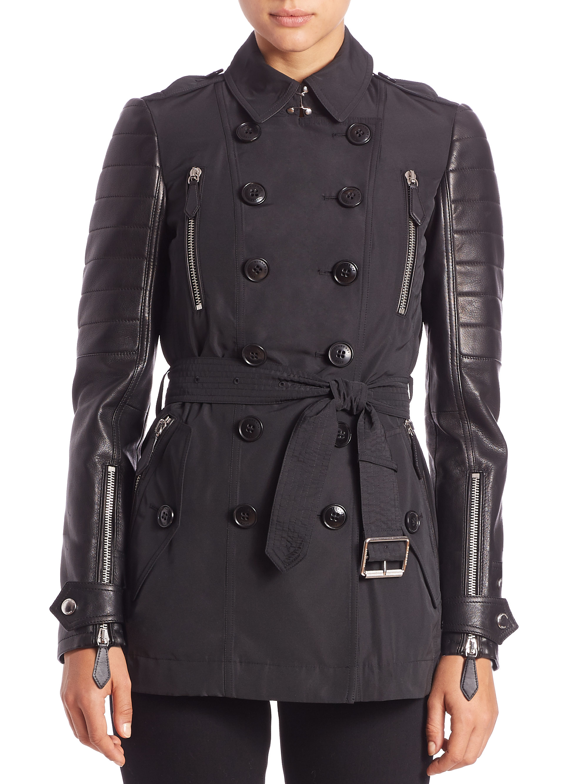 Lyst - Burberry Brit Bransdale Leather-sleeve Trenchcoat in Black