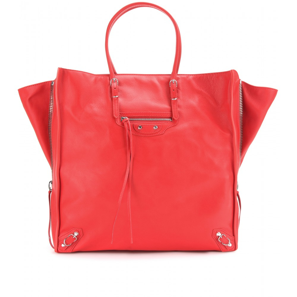 Balenciaga Papier Ledger Leather Tote in Red | Lyst