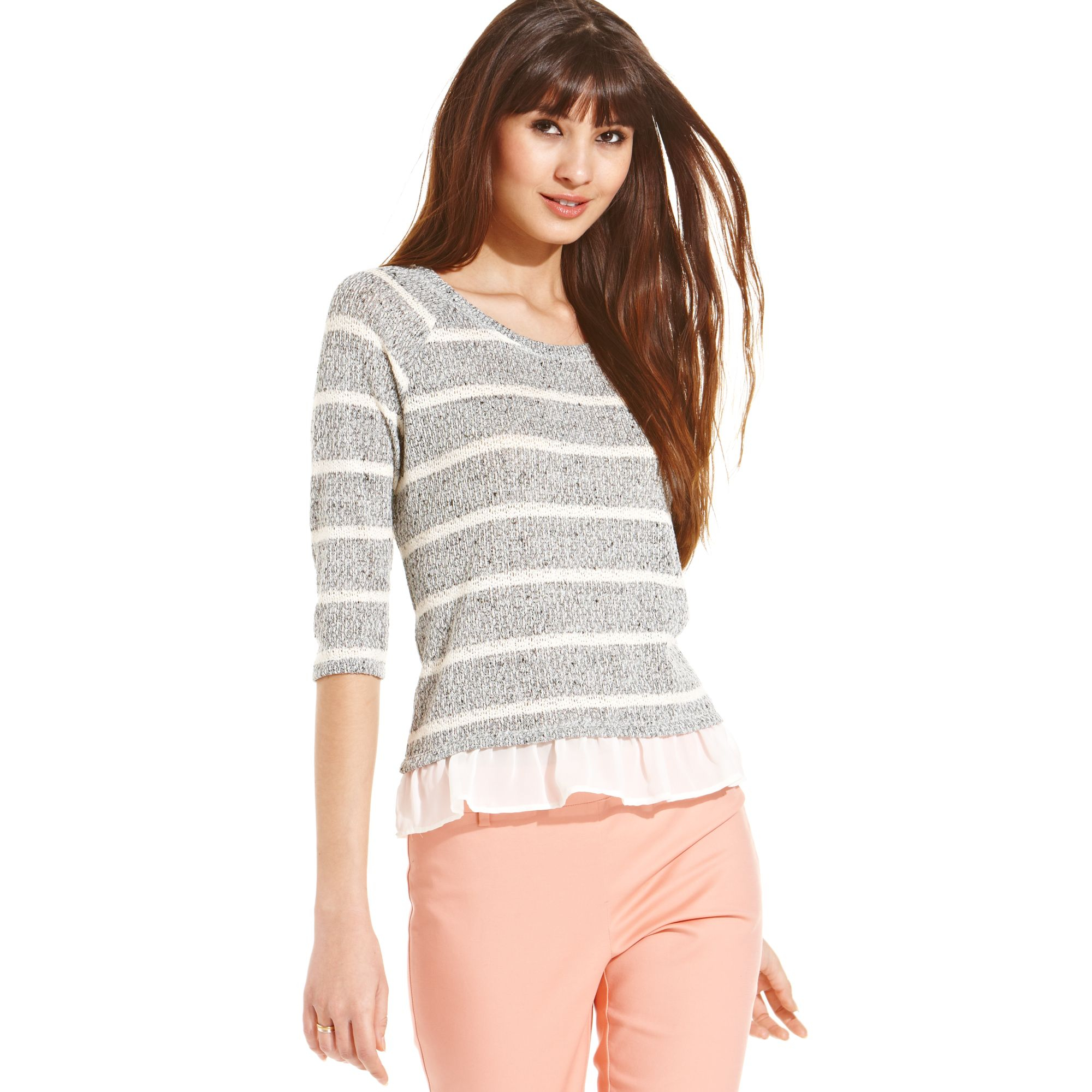 Maison Jules Striped Top in Gray (Grey Combo) | Lyst