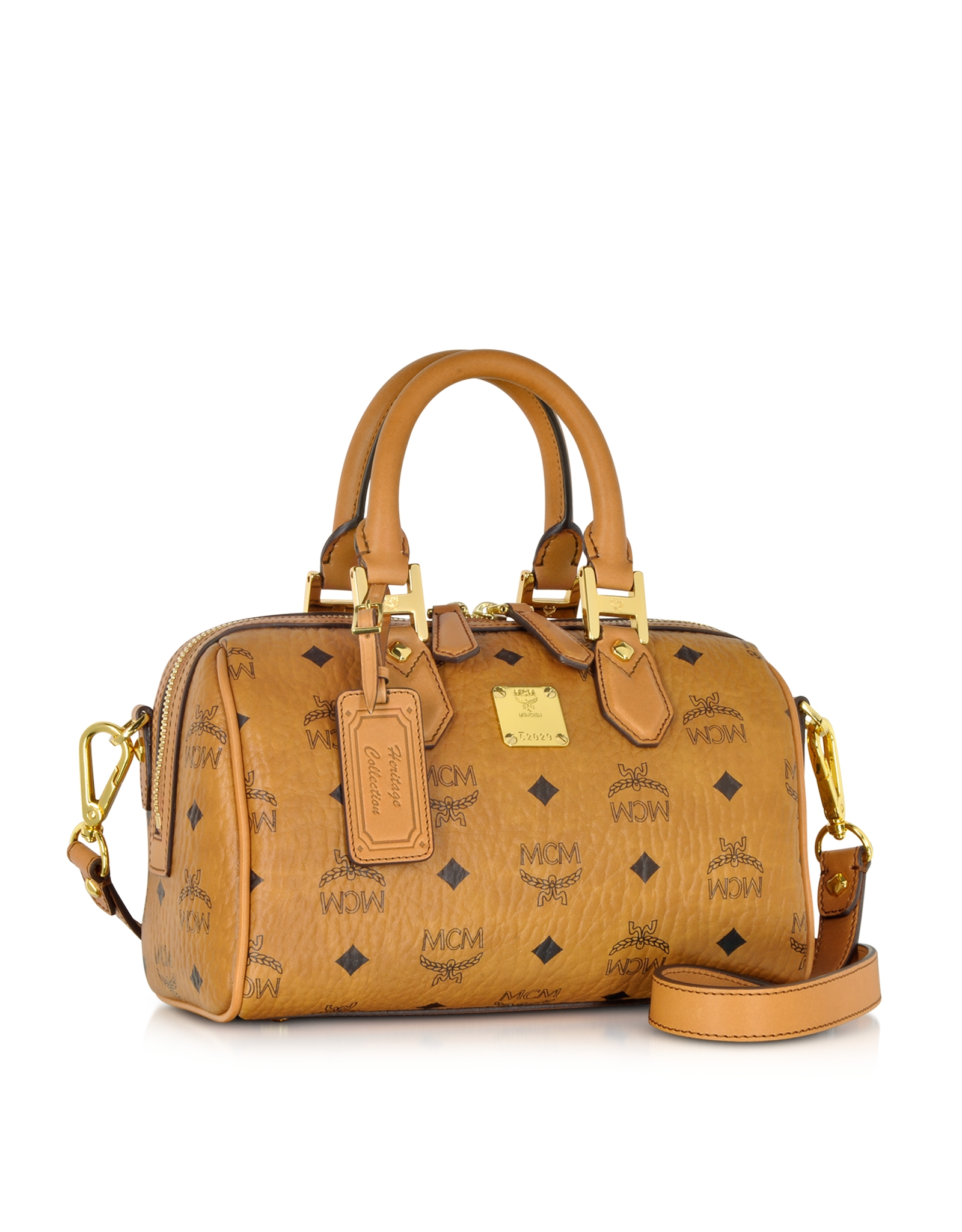 Mcm Heritage Cognac Small Boston Bag W/shoulder Strap in Brown | Lyst