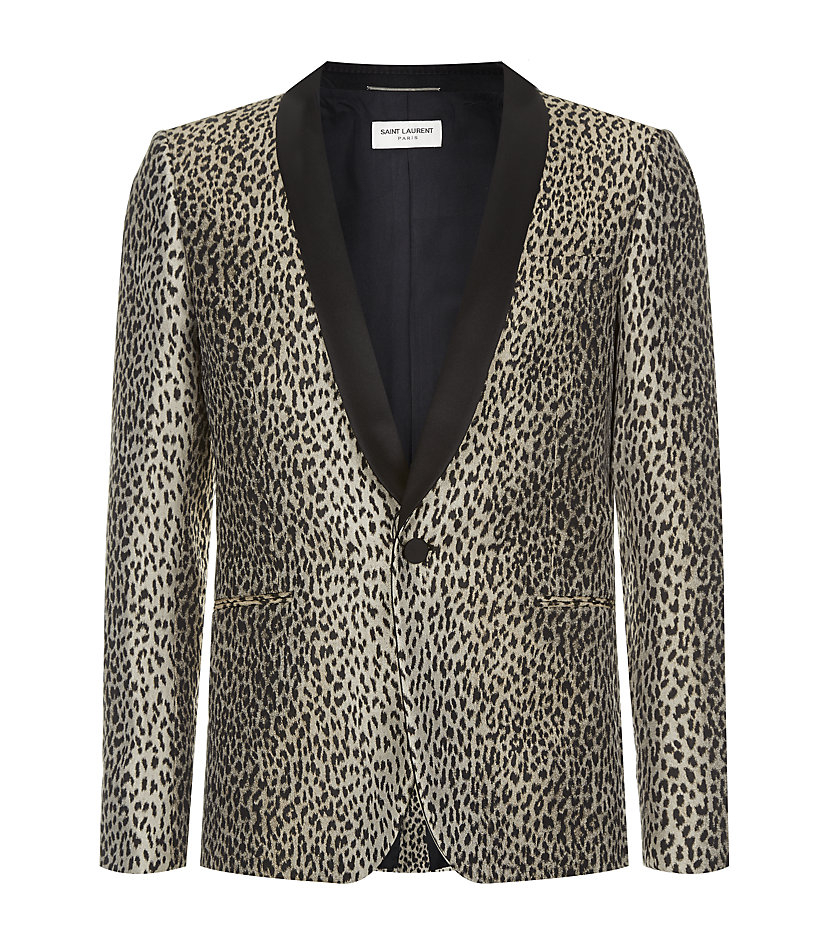 Saint Laurent Leopard Print Le Smoking Jacket in Gray for Men (leopard ...
