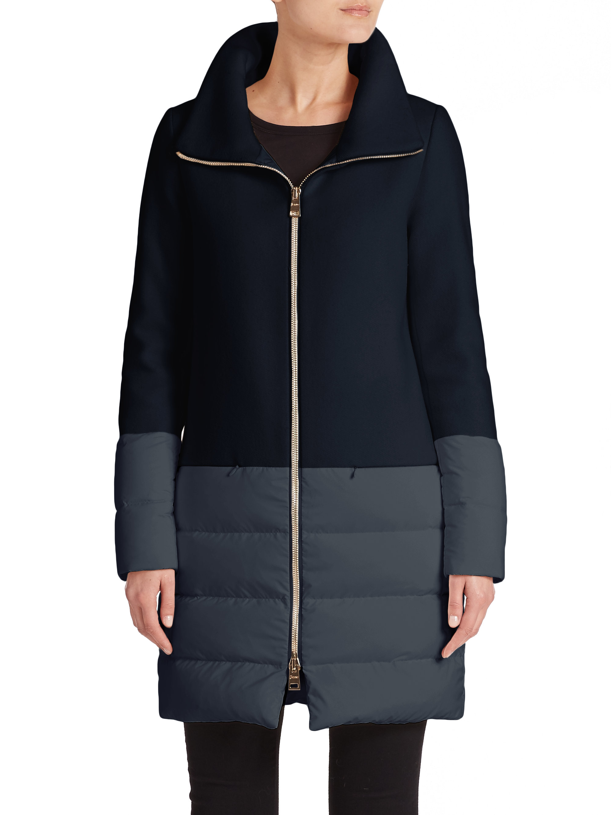 Herno Wool & Puffer Mixed Media Coat in Blue Lyst
