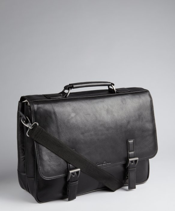 kenneth cole black leather messenger bag