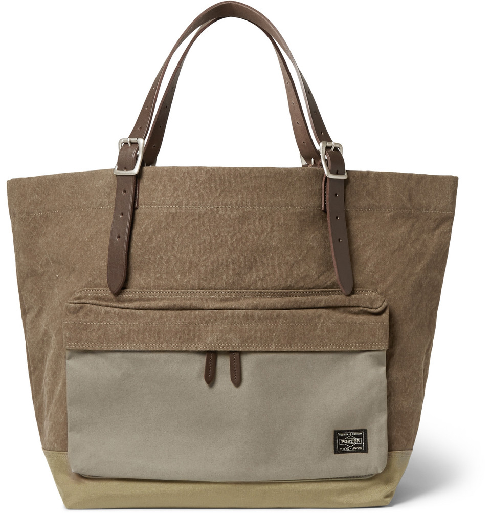 Porter Yoshida & Co Leather-Trimmed Canvas Tote Bag in Brown for Men | Lyst