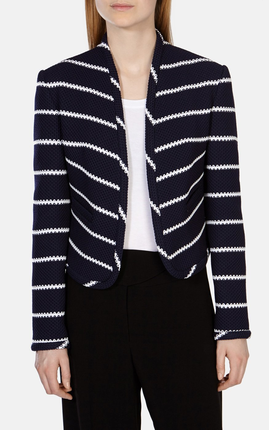 Lyst Karen Millen Navy And White Striped Jersey Jacket in Blue