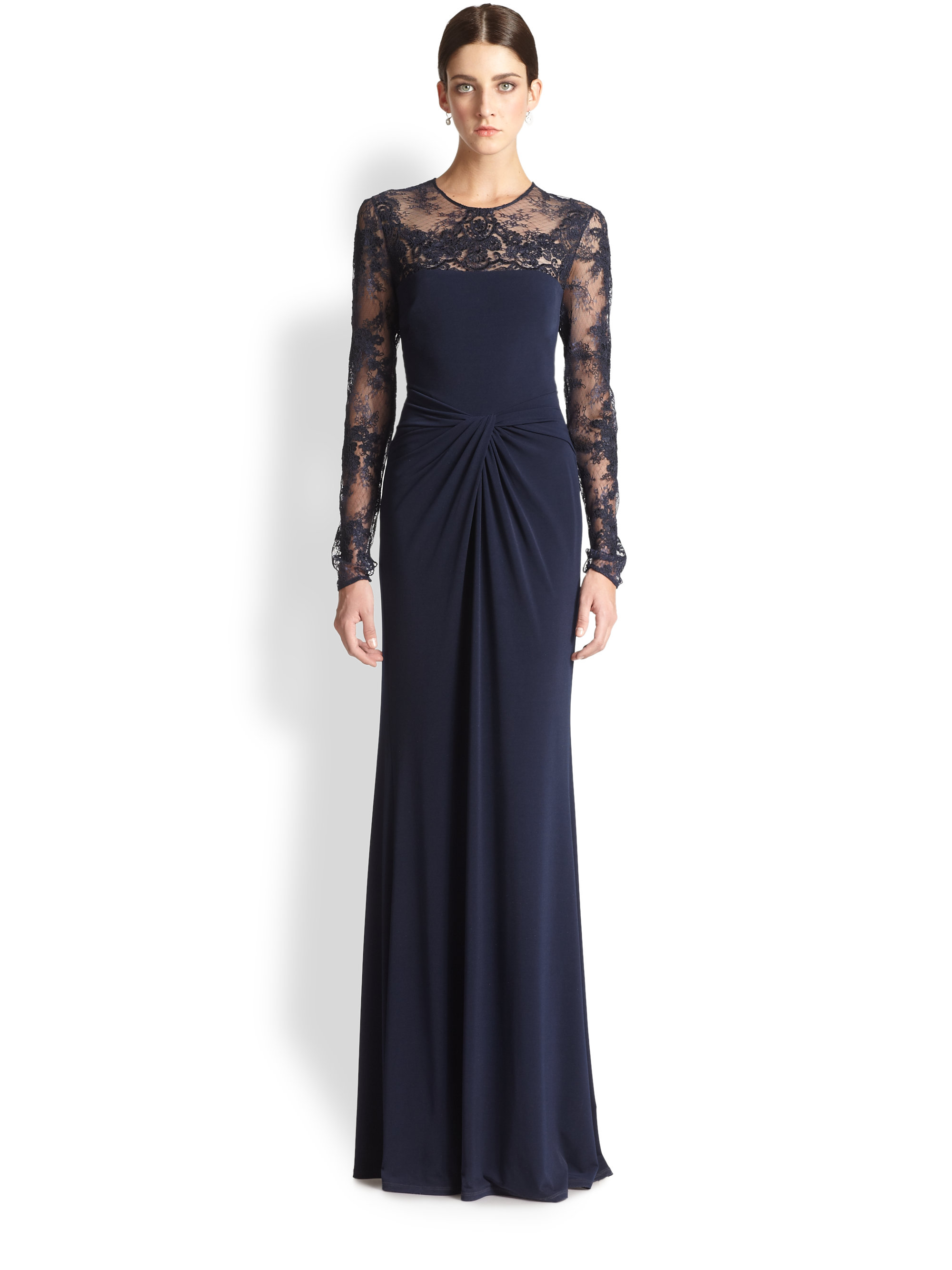 Lyst - David Meister Lace-Insert Gown in Blue