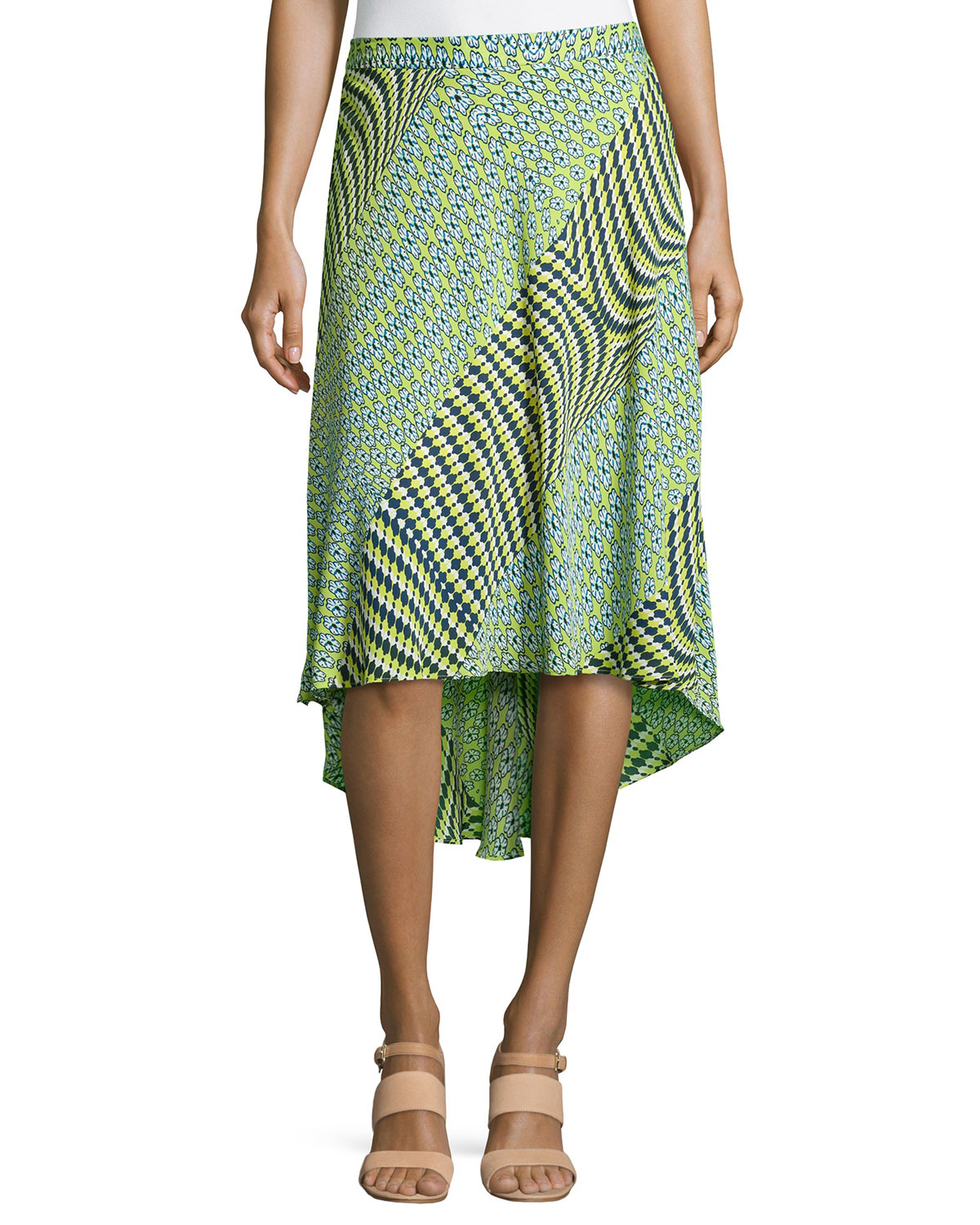 Laundry By Shelli Segal Mixprint Highlow Maxi Skirt in Green (CITRINE