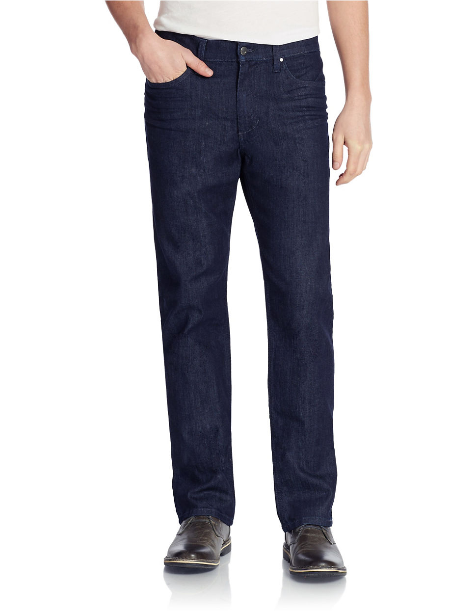 dark blue straight leg jeans