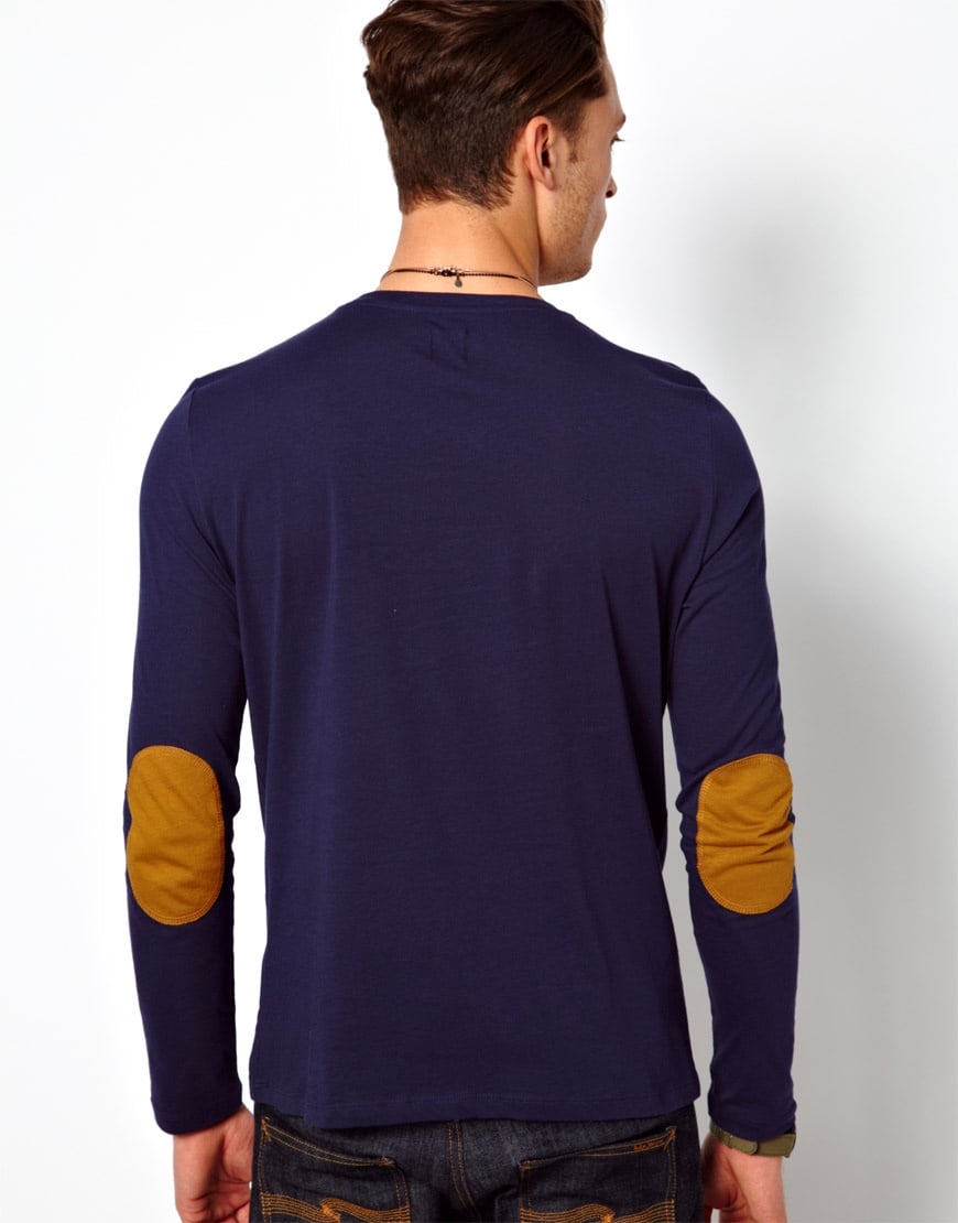 Lyst - Asos Long Sleeve Tshirt with Contrast Elbow Patches in Blue for Men