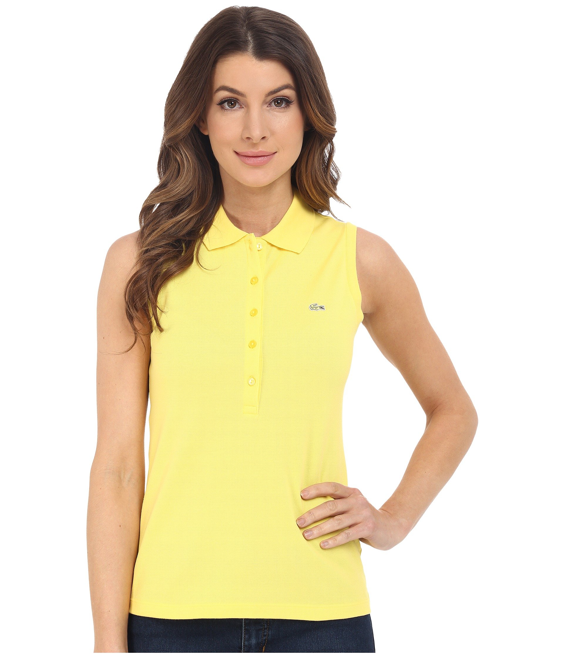 Lacoste Sleeveless Slim Fit Stretch Pique Polo Shirt in Yellow - Lyst