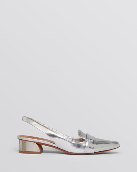 Tory Burch Pointed Toe Slingback Loafer Flats Sadie in Silver | Lyst