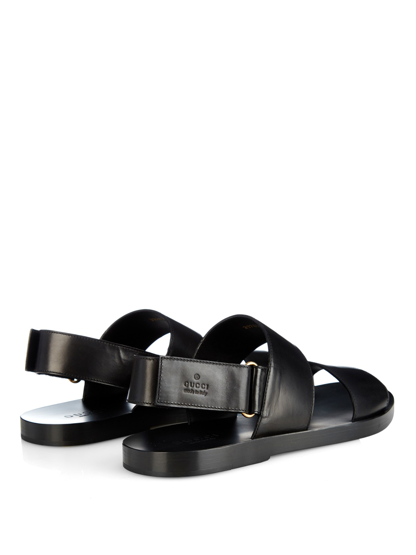 Lyst Gucci  Double Strap Leather Sandals  in Black for Men