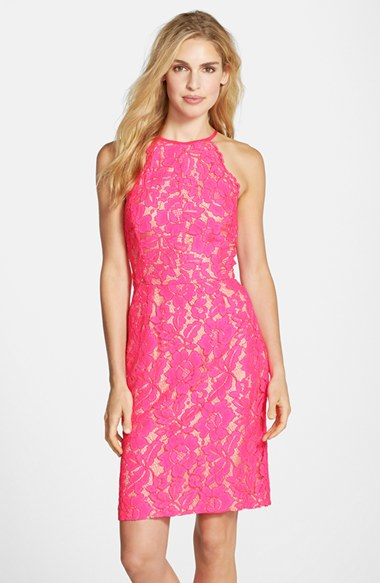 Pink Lace Sheath Dress