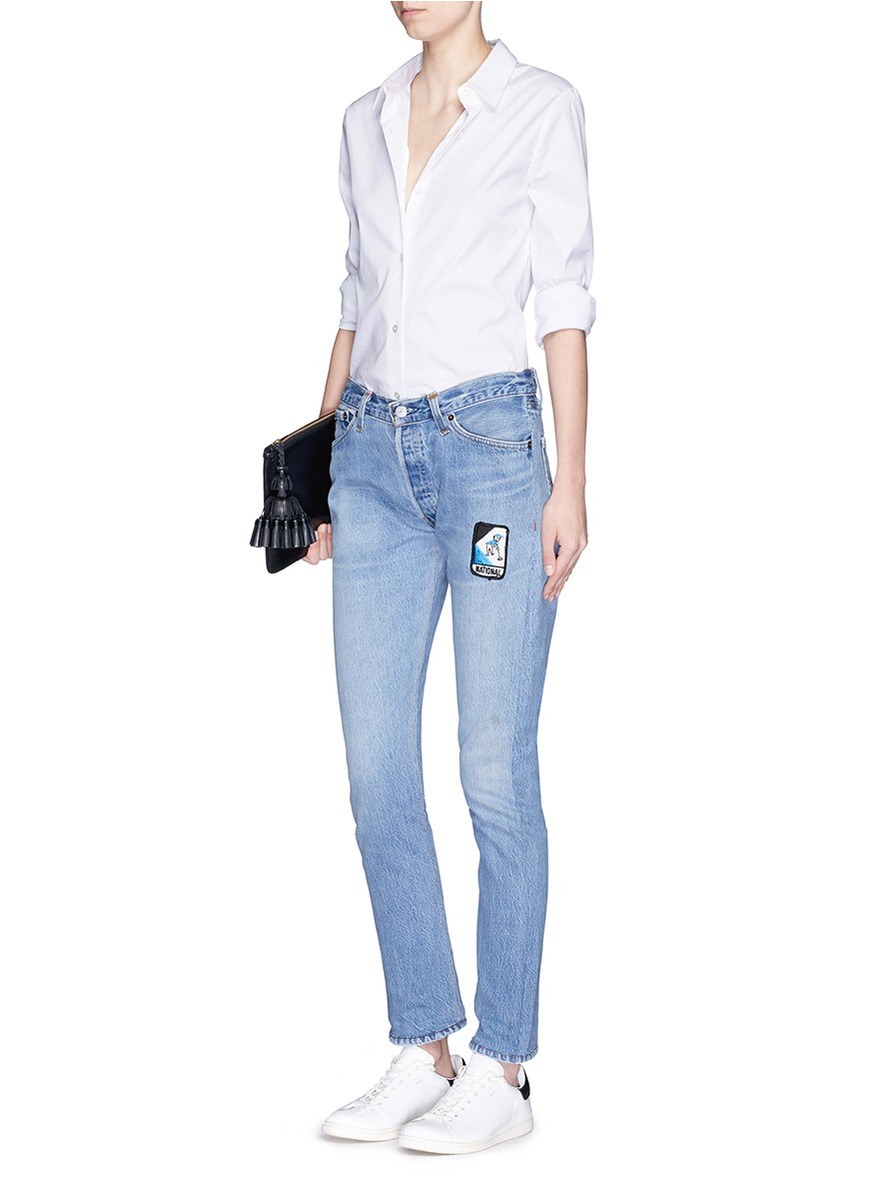 Lyst - Re/Done Embroidery Logo Patch Skinny Jeans in Blue
