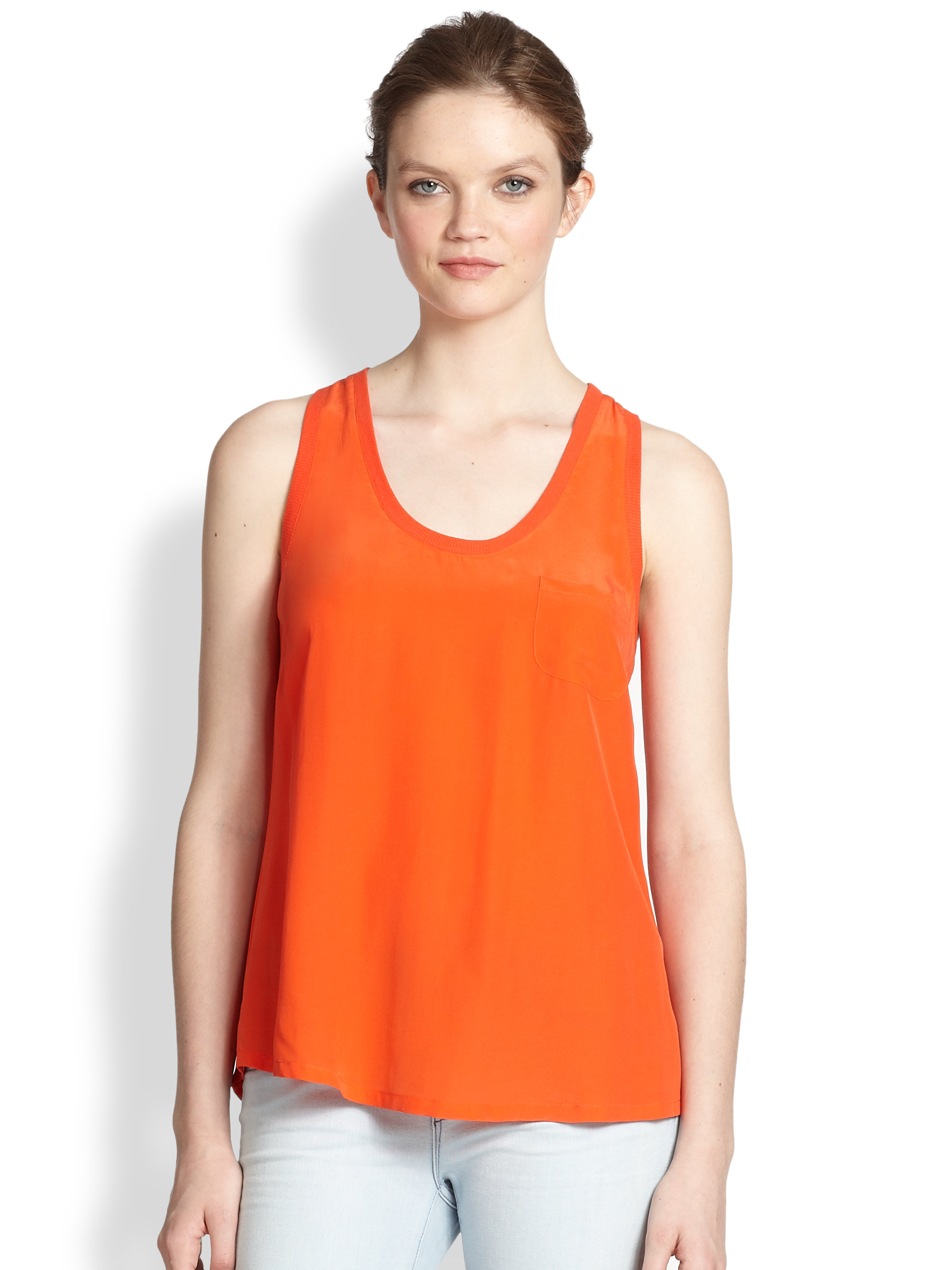 Lyst - Joie Alicia Silk Racerback Tank in Orange