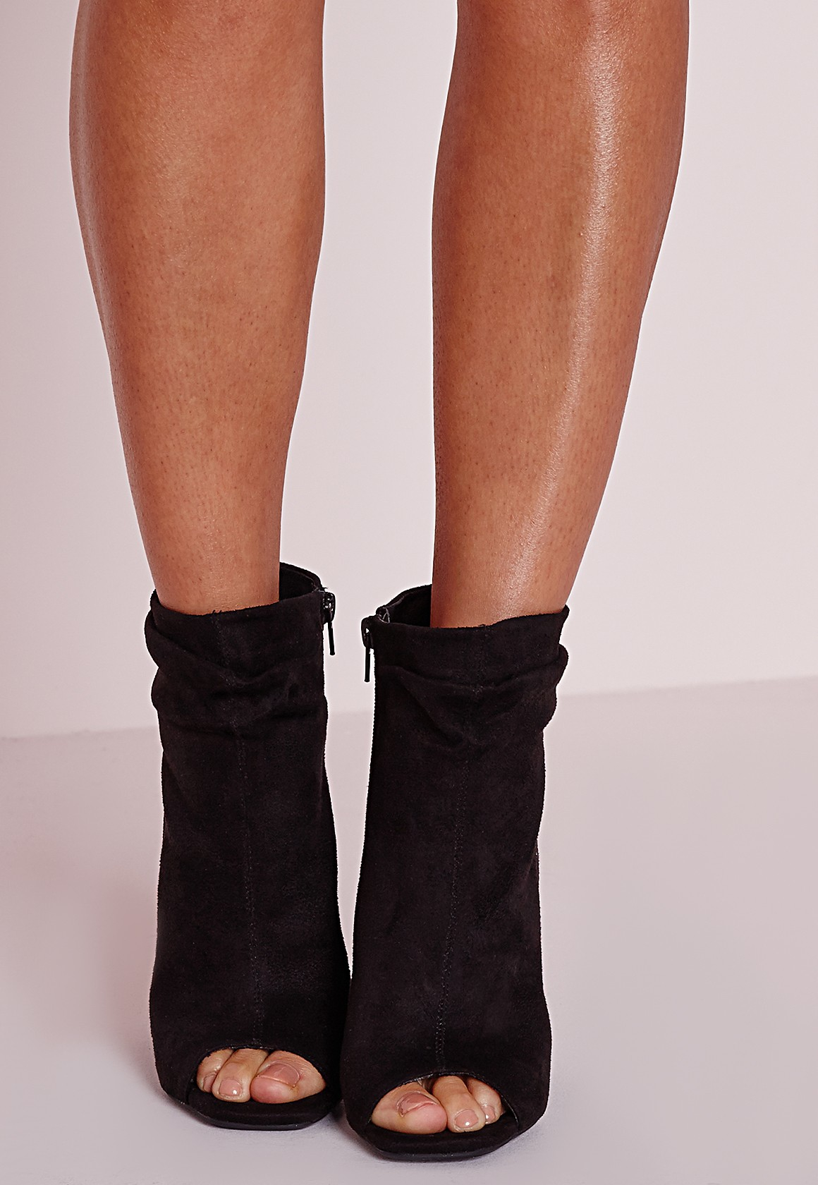 Missguided Ruched Detail Peep Toe Ankle Boots Black in Black | Lyst