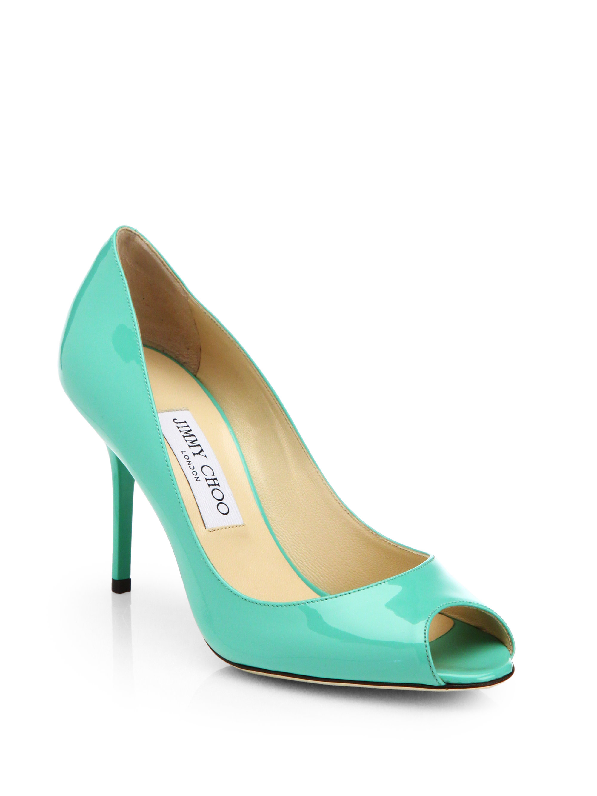 Lyst - Jimmy Choo Evelyn Patent Leather Peep-Toe Pumps in Green