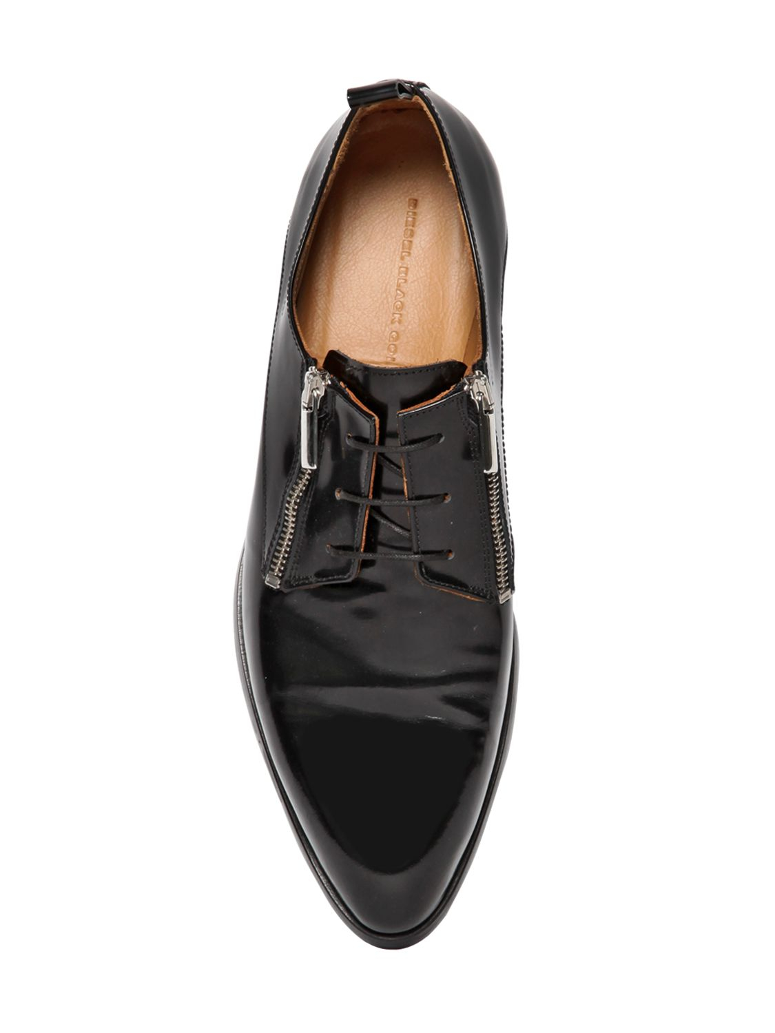 Diesel Black Gold Shiny Leather Zipped Derby Shoes in