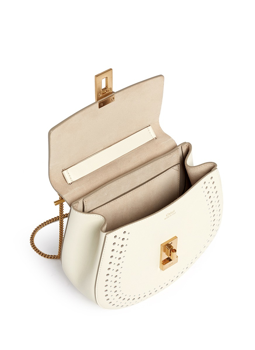 Chlo Drew Small Perforated Leather Shoulder Bag in White | Lyst