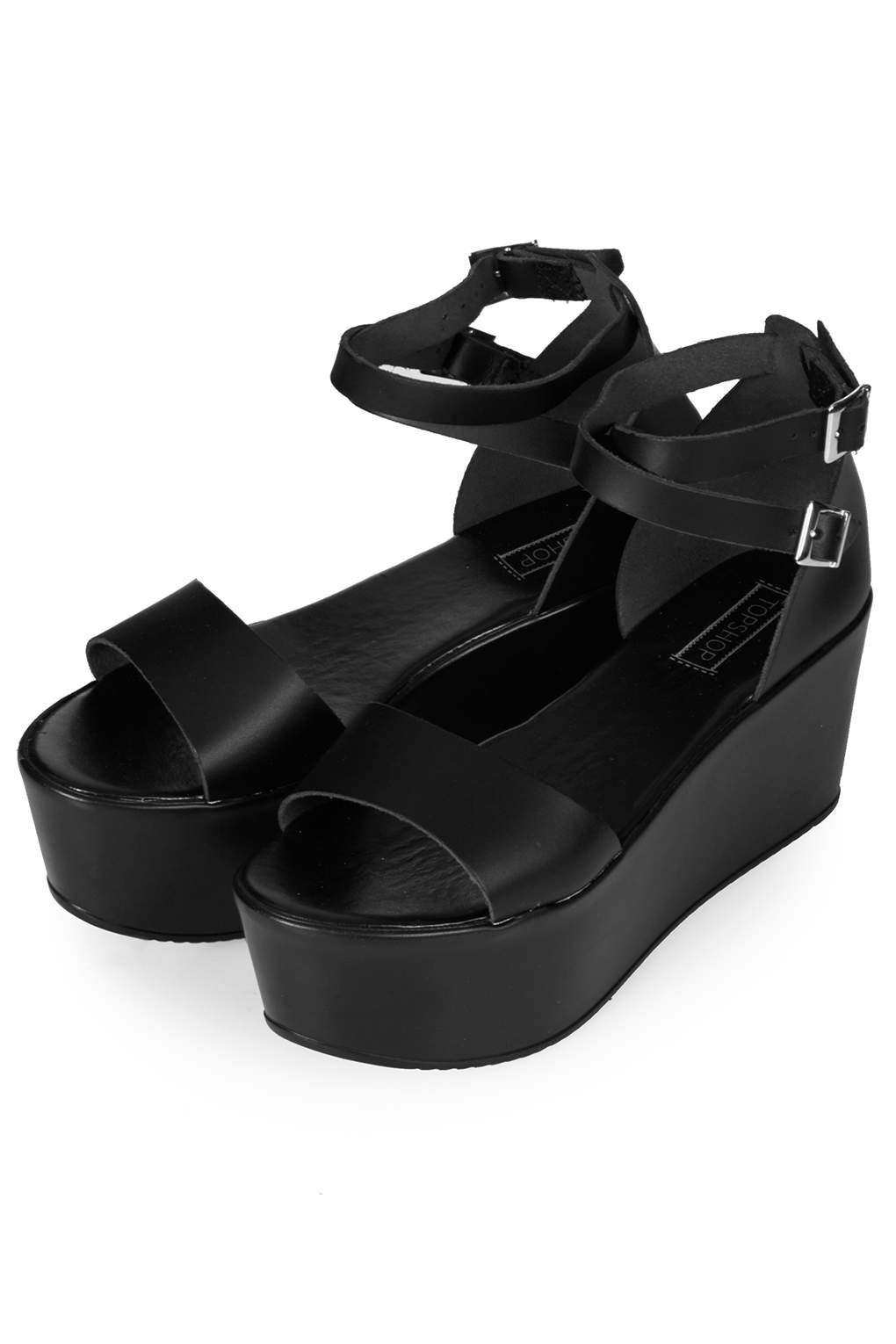 Lyst - Topshop Wallis Flatform Sandals in Black